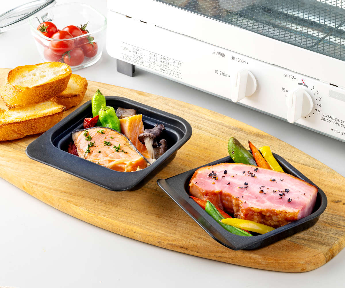 グリルプレート 4個セット 2段焼きプレート フッ素加工 デュアルプラス 日本製 ( オーブントレイ トースタープレート グリルトレイ 4個 セット 目玉焼きプレート オーブントースター 魚焼きグリル 目玉焼き アルミ 朝食 お弁当作り )