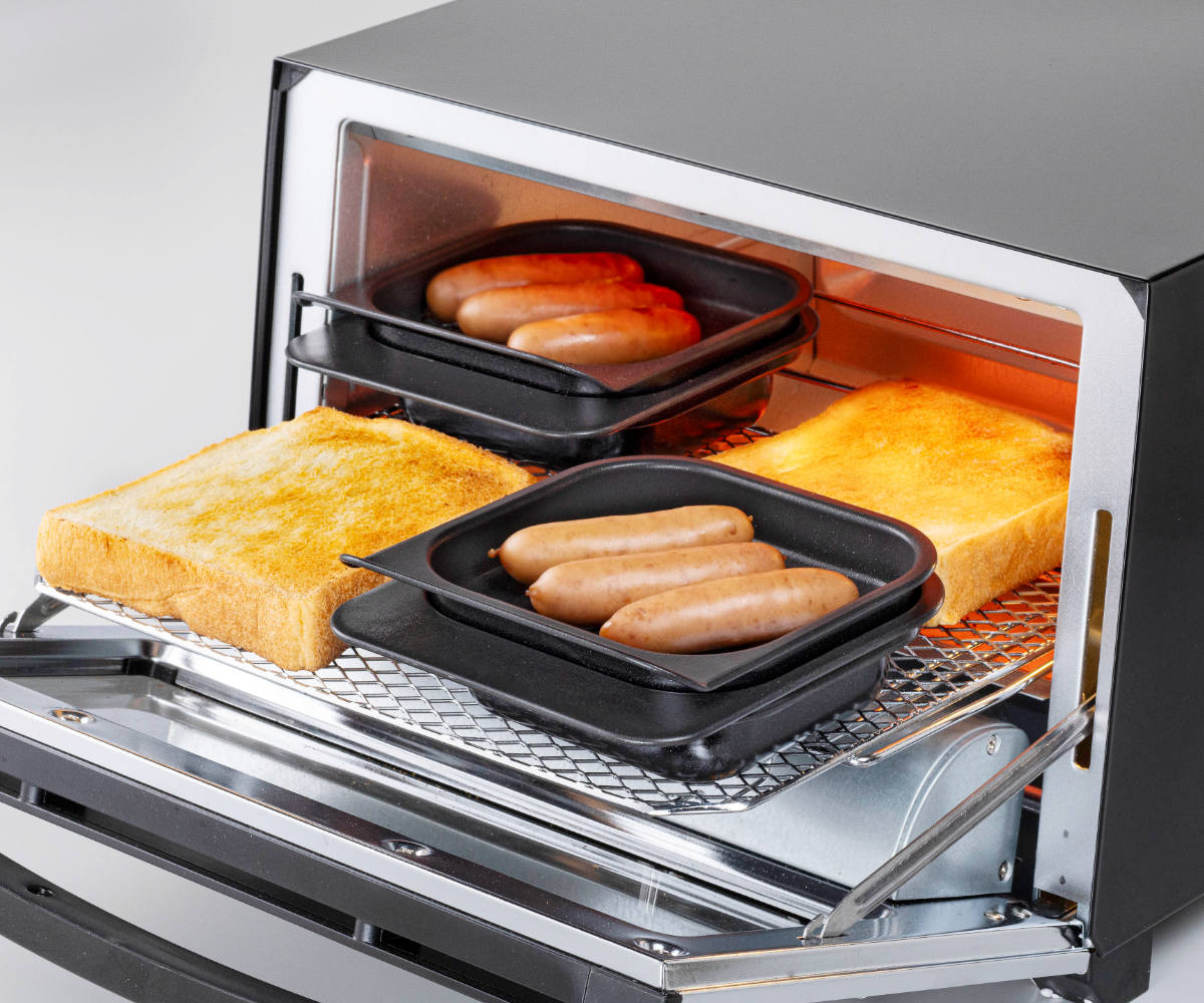 グリルプレート 4個セット 2段焼きプレート フッ素加工 デュアルプラス 日本製 ( オーブントレイ トースタープレート グリルトレイ 4個 セット 目玉焼きプレート オーブントースター 魚焼きグリル 目玉焼き アルミ 朝食 お弁当作り )