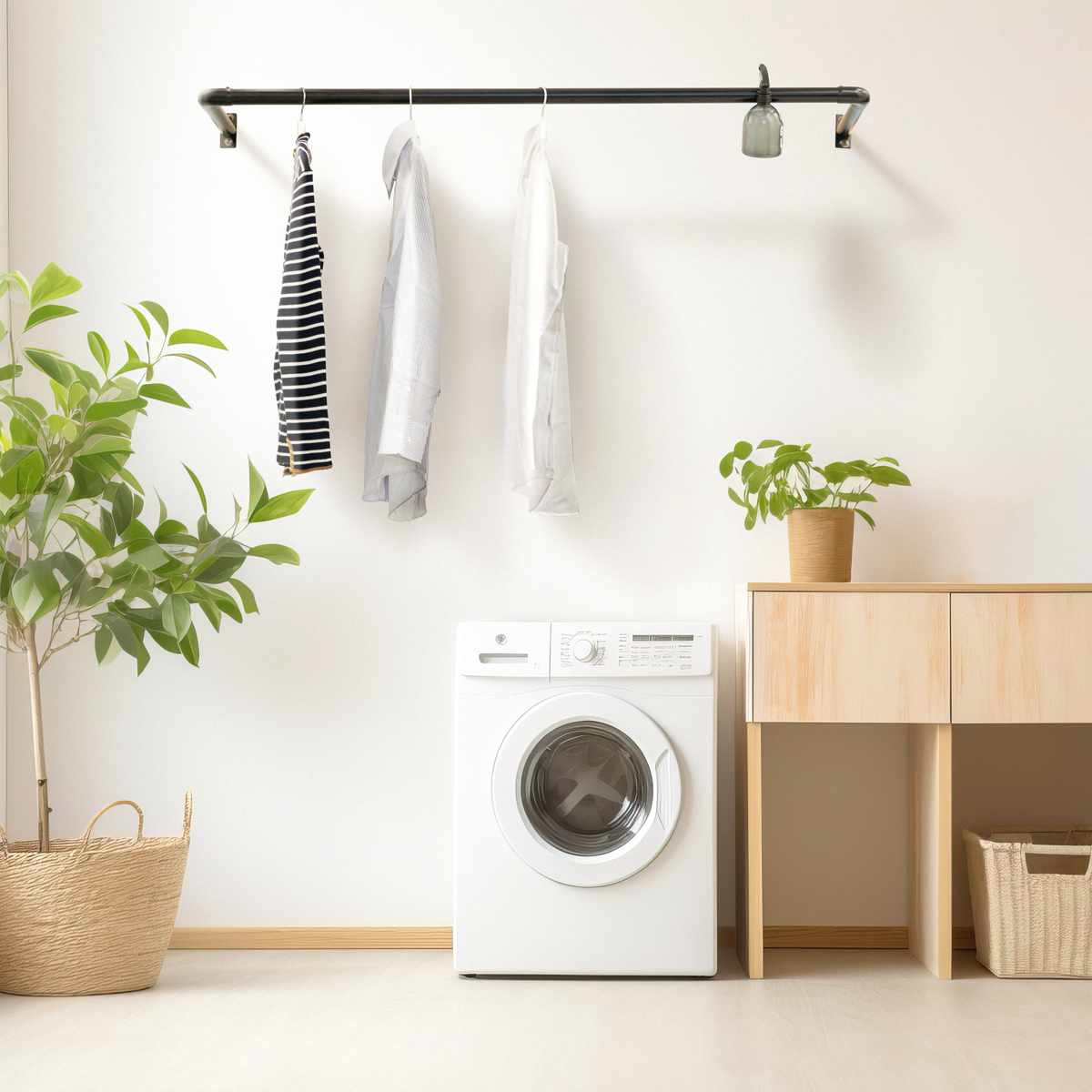 室内物干し DRY・WAVE 壁付U型ハンギングパイプ 物干し 約 25×136cm ( 壁付け物干し U型 ハンギングパイプ ドライ・ウェーブ 日本製 ハンガーパイプ カット可 壁付 25×136 収納 ディスプレイ ブラック )