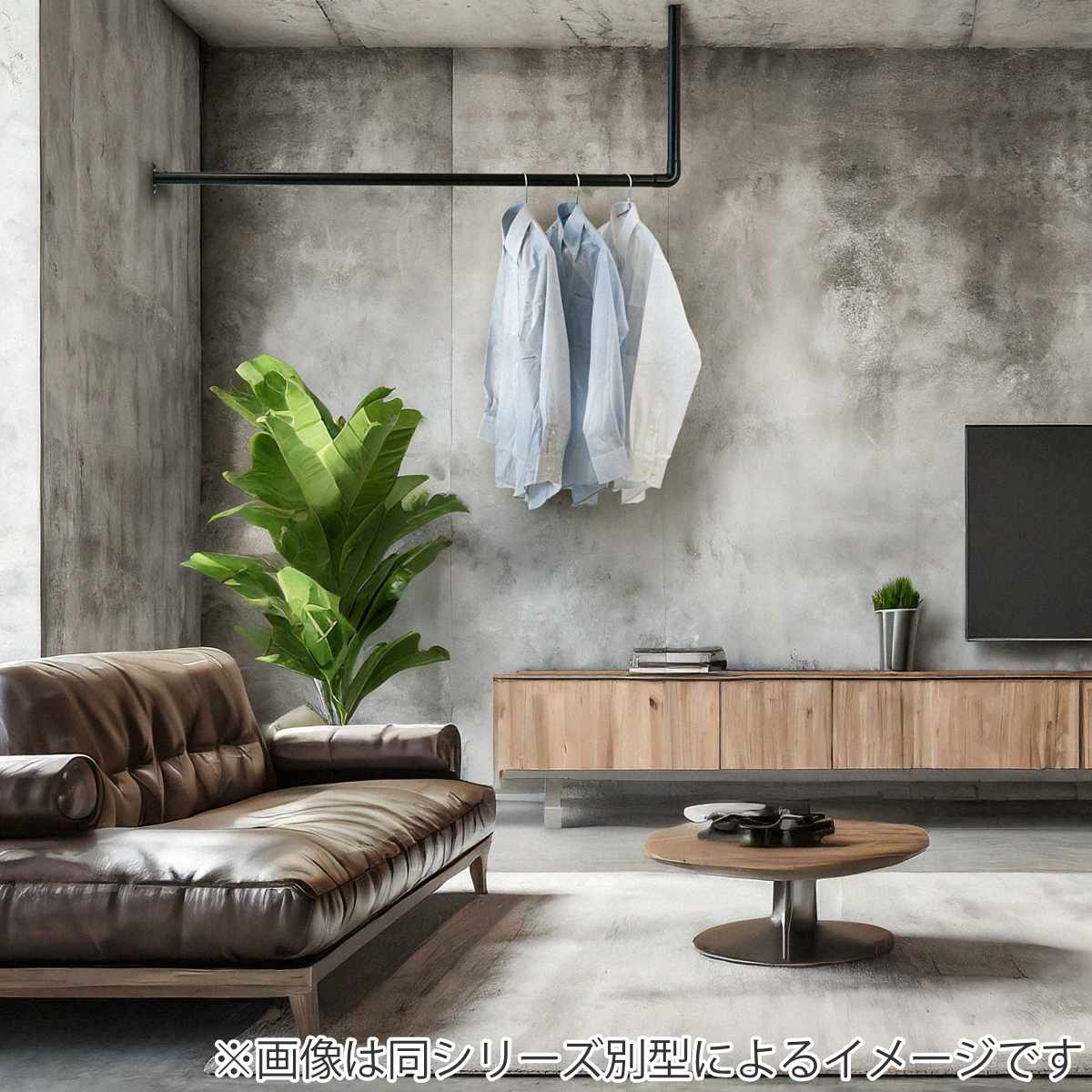 室内物干し DRY・WAVE 壁付U型ハンギングパイプ 物干し 約 25×180cm ( 壁付け物干し U型 ハンギングパイプ ドライ・ウェーブ 日本製 ハンガーパイプ カット可 壁付 25×180 収納 ディスプレイ ブラック )