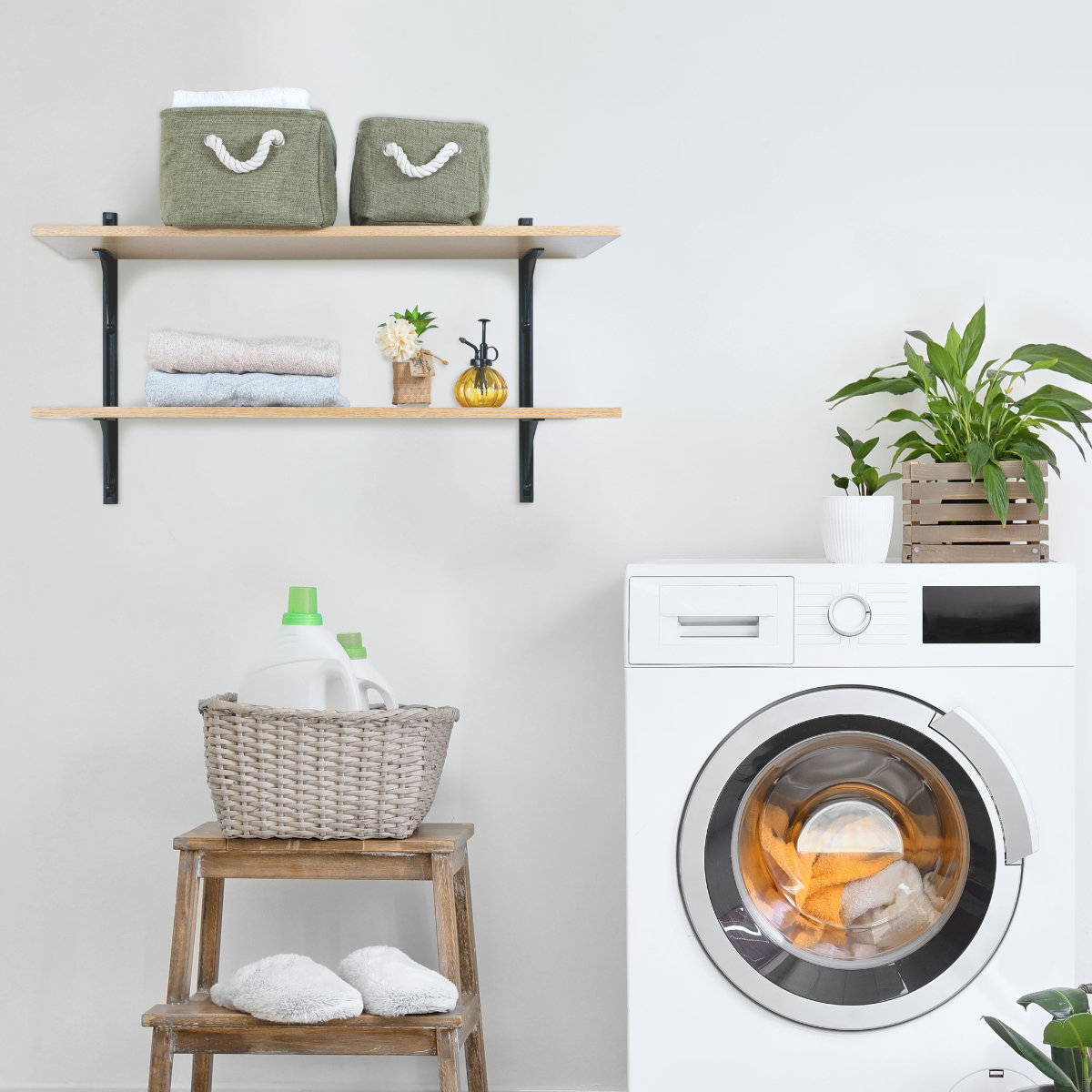 ランドリーラック DIYシェルフ 洗濯機収納 DIY 壁付け ( ランドリー 収納 洗濯機上 ラック シェルフ 壁面収納 洗濯機上ラック オープンラック 石膏ボード 高さ 調節 無段階 )