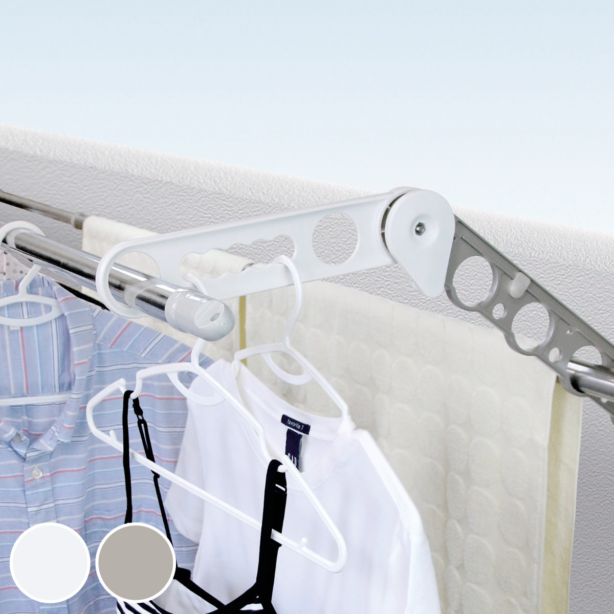 物干し サオアップ ベランダ物干し 金物延長 （ 物干しアーム ベランダ 延長アーム 外干し 物干しスペース 拡大 物干し竿 高さ 調整 角度調節 コンパクト 収納 可動式物干し ） 【ステン】