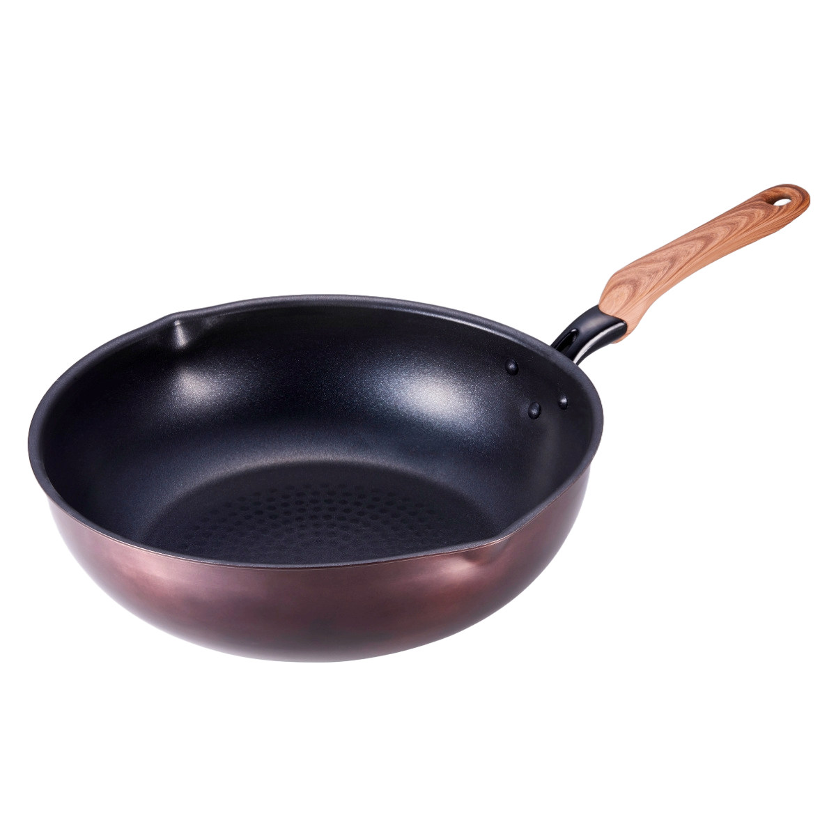 いため鍋 32cm IH対応 和楽亭 絢 日本製 深型フライパン ( ガス火対応 オール熱源対応 炒め鍋 ふっ素加工 フッ素加工 軽い 32センチ 深い 国産 フッ素コーティング アルミ製 軽量 熱伝導 木目調ハンドル )