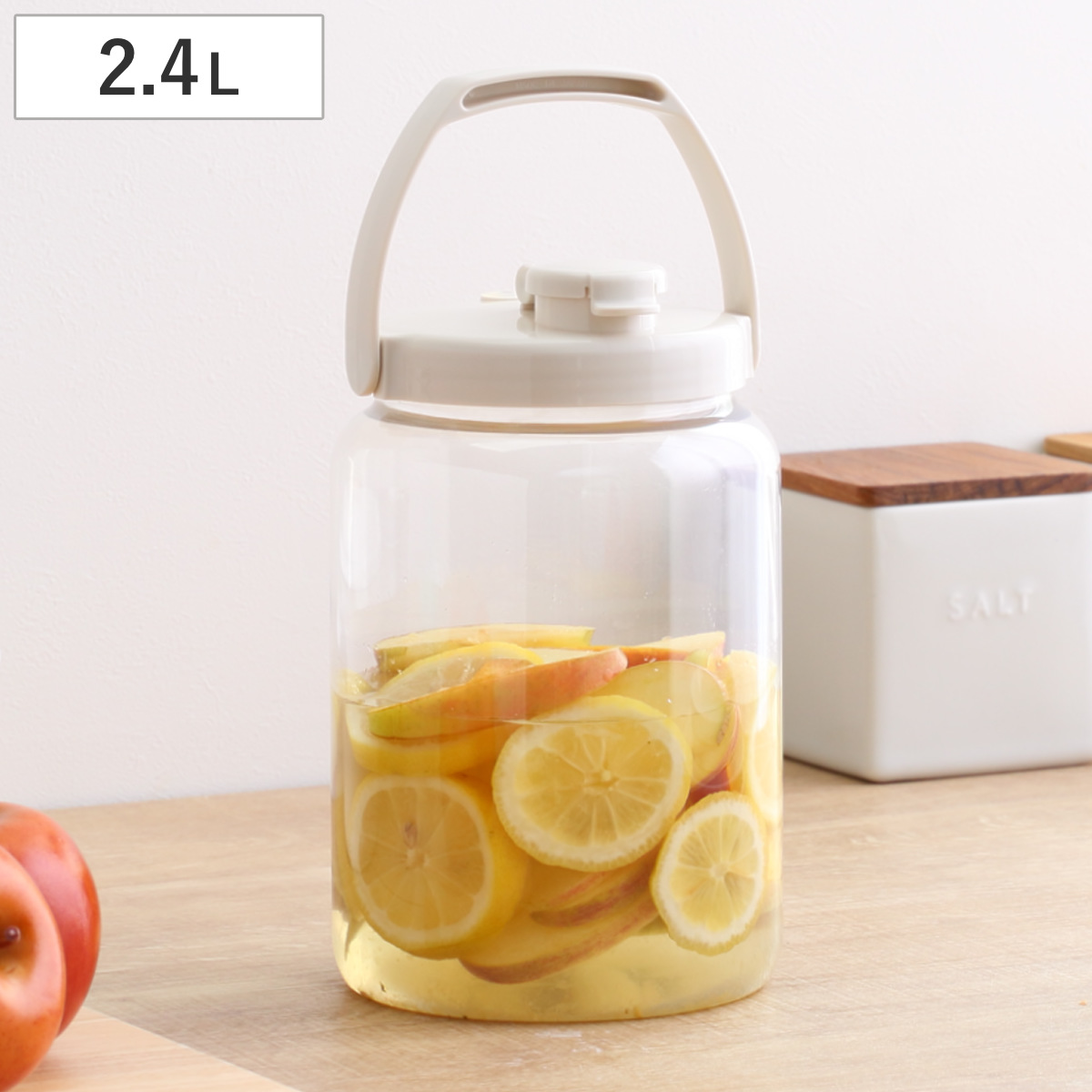 梅酒容器 保存容器 果実酒びん R型 2.4L （ 梅酒びん プラスチック 梅酒瓶 果実酒瓶 軽量 丈夫 日本製 丸型 密閉保存容器 梅酒ビン 果実酒ビン 梅酒作り 果実酒作り 発酵 ガス抜き弁 取っ手 2400ml ）