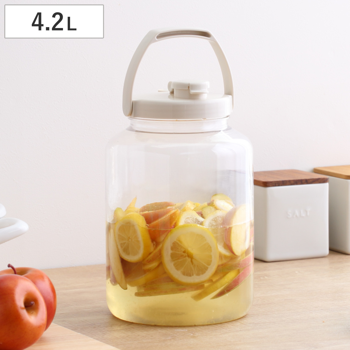 梅酒容器 保存容器 果実酒びん R型 4.2L （ 梅酒びん プラスチック 梅酒瓶 果実酒瓶 軽量 丈夫 日本製 丸型 密閉保存容器 梅酒ビン 果実酒ビン 梅酒作り 果実酒作り 発酵 ガス抜き弁 取っ手 4200ml ）