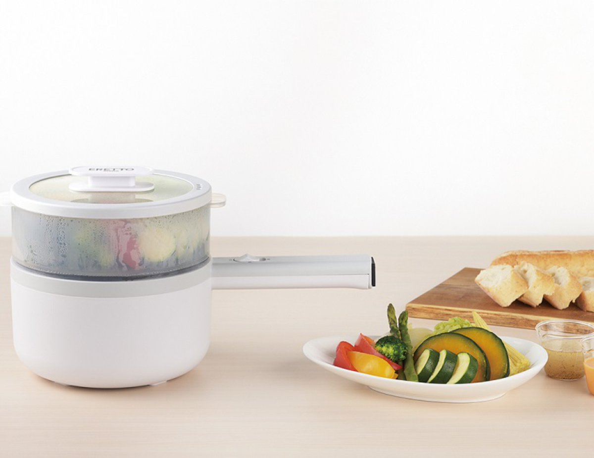 電気片手鍋 18cm ERETTO mono 電気片手鍋18cm ( 電気鍋 でんき鍋 片手鍋 ひとり鍋 一人鍋 1人用 2人用 18センチ 片手なべ ゆでたまご ゆで卵 調理家電 卓上調理器 フッ素樹脂加工 ガラス蓋付き 蓋付き )