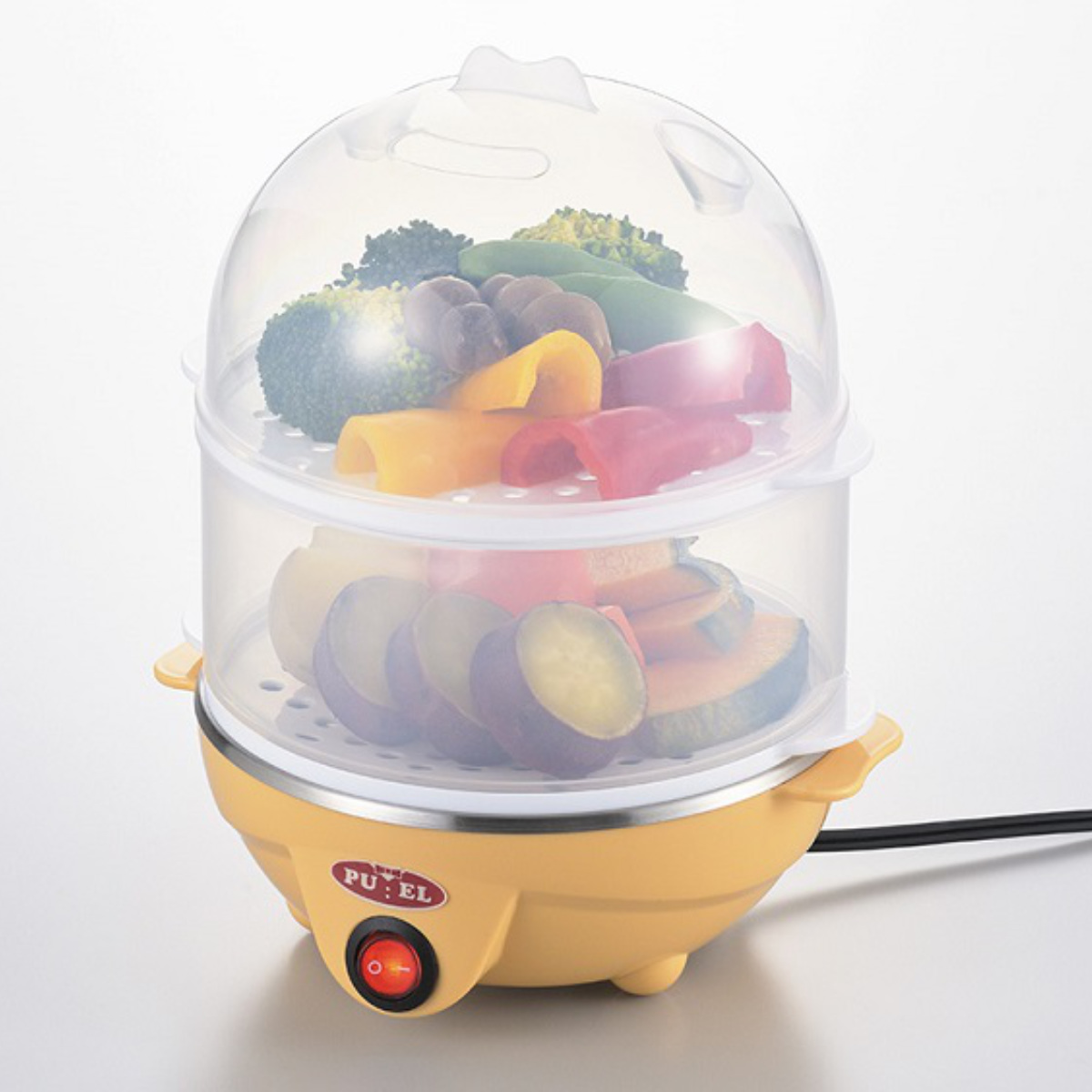 電気蒸し器 2段 プエル クイックミニスチーマー ( 蒸し器 スチーマー フードスチーマー 蒸し機 小さい 電気 小さめ おしゃれ 調理器具 調理家電 料理用 手軽 一人暮らし 一人用 温野菜 小型 蒸し野菜 二段 電動 簡単 安全 安心 )