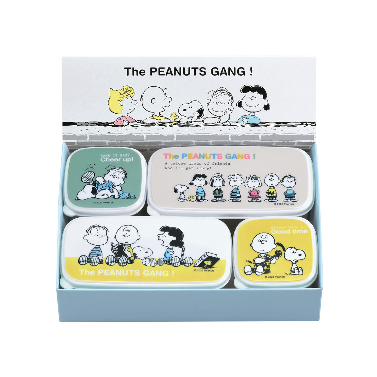 保存容器 ギフトセット スヌーピー シール容器 4個セット A （ SNOOPY レンジ対応 保存 容器 ランチボックス 日本製 角型 レンジOK 弁当 お弁当 作り置き 薬味入れ 冷蔵器 デザートケース セット 箱入り 小物入れ 130ｍl 290ml ）