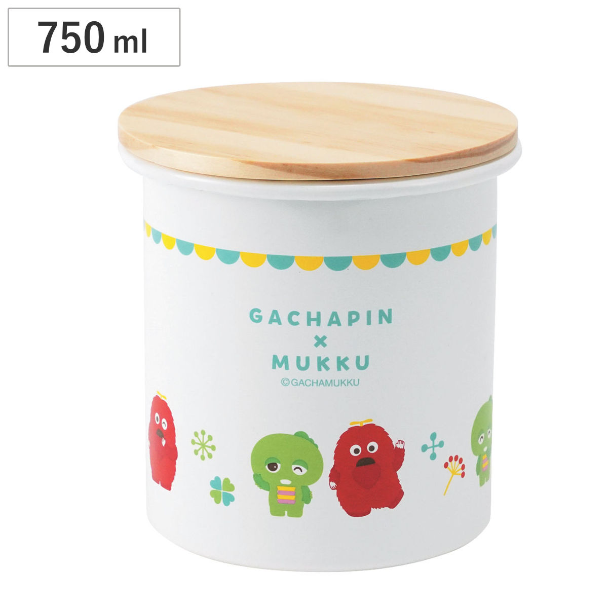 保存容器 ガチャピンムック ホーロー キャニスター （ 保存 容器 小物入れ 天然木 木蓋付き OSAMU GOODS ほうろう 琺瑯 琺瑯容器 日本製 かわいい ホーロー保存容器 ホーロー容器 丸型 キャラクター ）