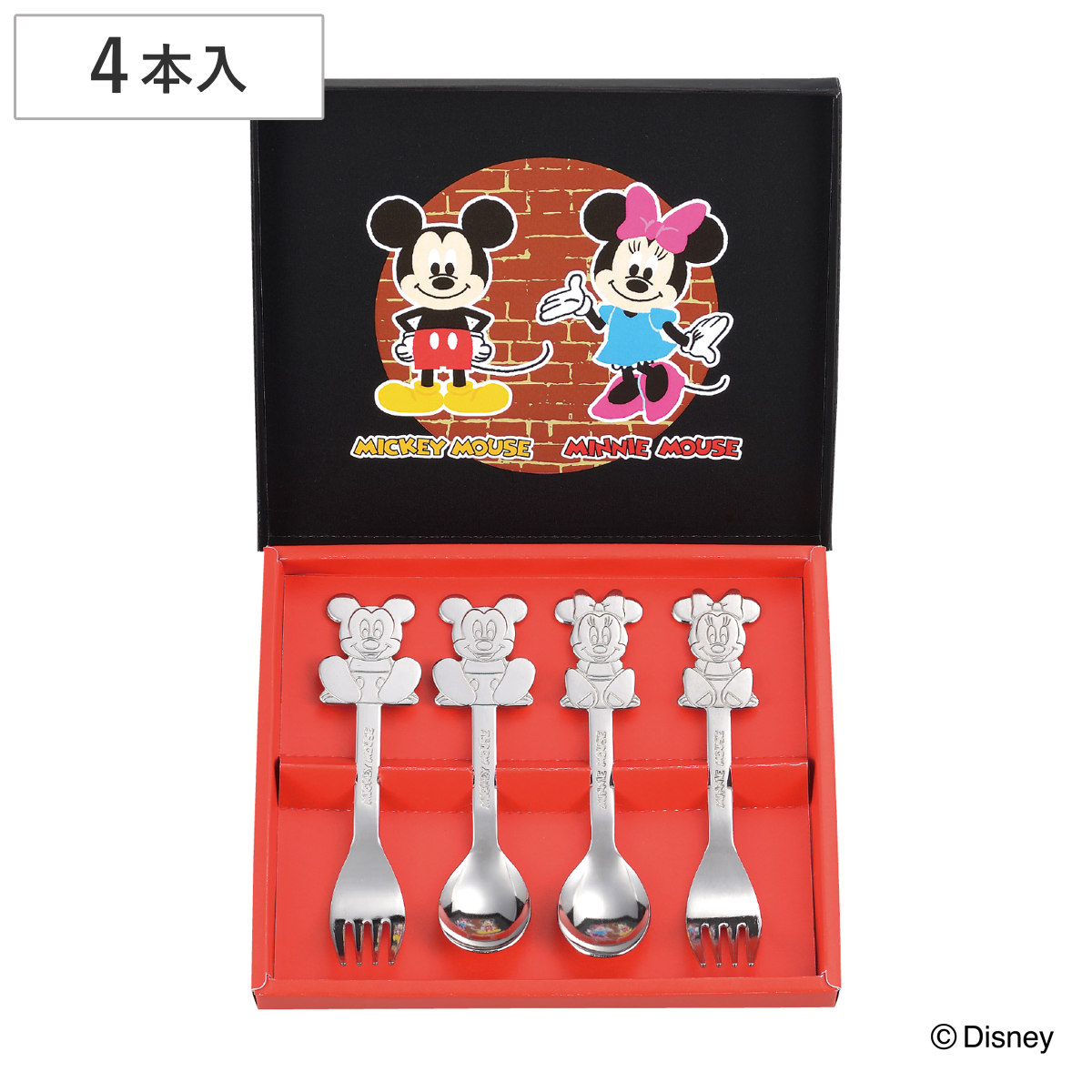 カトラリー ミッキー＆ミニー ステンレス・スプーン＆フォーク4pc （ 食洗機対応 ステンレススチール スプーン 子供 ケース付き セット商品 可愛い ）