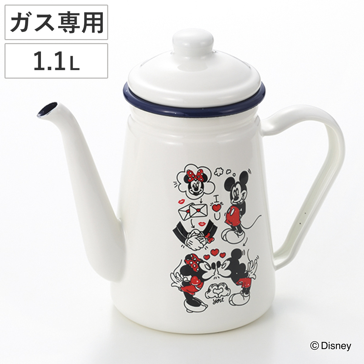 コーヒーケトル ミッキー＆ミニー ホーローカフェポット （ 1.1L ガス専用 ティーポット ポット 急須 ハーブティー お茶 緑茶 紅茶 持ち運び 水差し 麦茶ポット 日本製 細口 ）