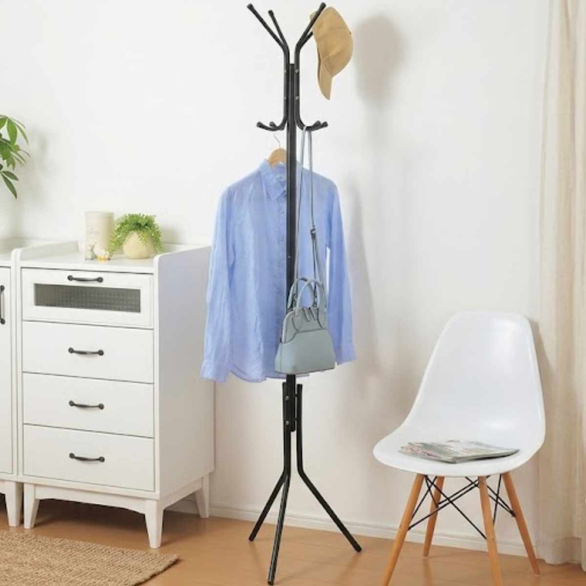 コートハンガー ポールハンガー A コート掛け 高さ173.5cm スリム （ ポールスタンド スチール 衣類収納 収納 玄関 ハンガーポール 洋服掛け 省スペース 来客用 カバン 帽子 おしゃれ ブラック シンプル ）