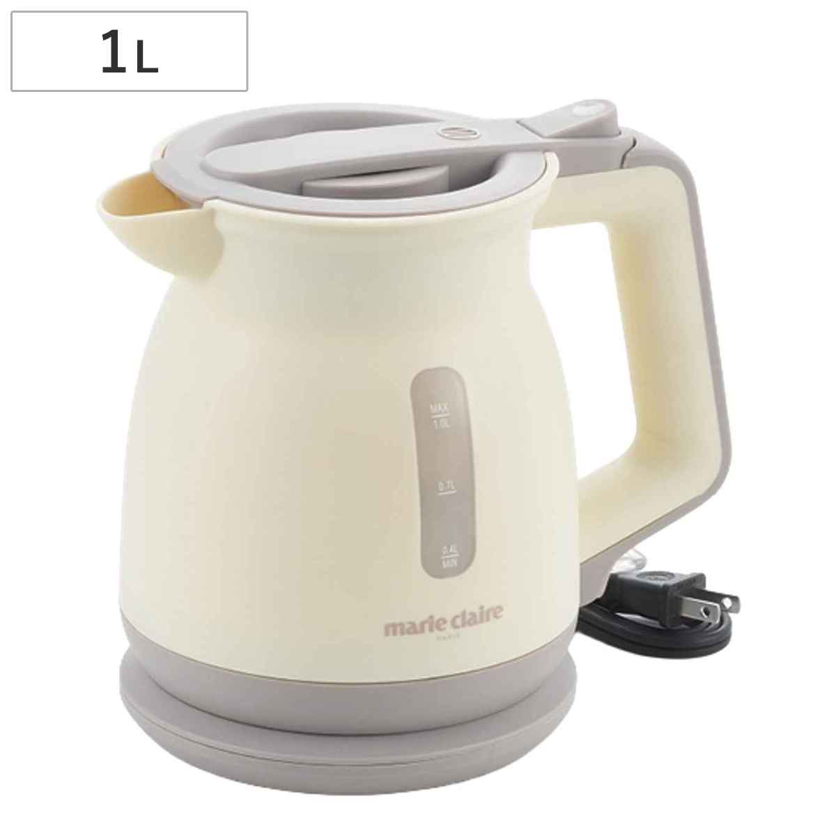 電気ケトル 1L マリ・クレール （ 電気 ケトル 湯沸かし ポット コードレス PSEマーク適合 1リットル 電気ポット 湯沸かし器 電子ケトル オートオフ機能 おしゃれ ）