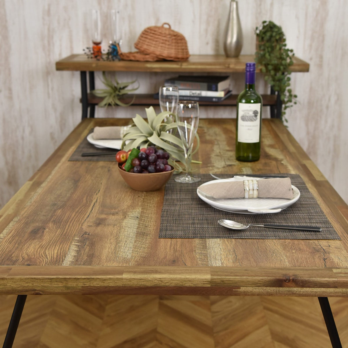 ダイニングテーブル 幅150cm 4人掛け ゲンブ スチール脚 ( テーブル 食卓テーブル 机 食卓机 長方形 ダイニング 食卓 木製テーブル 木製 古材調 ヴィンテージ風 天板 メラミン加工 傷 熱 強い アジャスター付き )