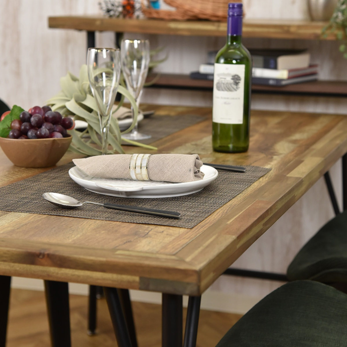 ダイニングテーブル 幅150cm 4人掛け ゲンブ スチール脚 ( テーブル 食卓テーブル 机 食卓机 長方形 ダイニング 食卓 木製テーブル 木製 古材調 ヴィンテージ風 天板 メラミン加工 傷 熱 強い アジャスター付き )