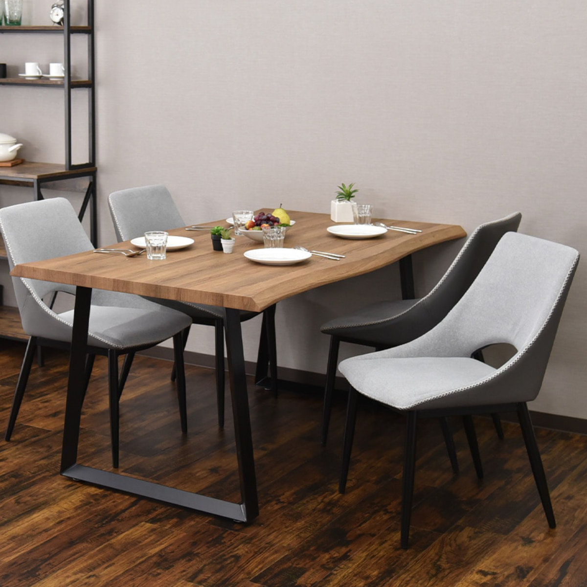 ダイニングチェア 座面高44cm 2脚入 メロン ファブリック ( チェア ダイニング イス 椅子 食卓椅子 レザー調 スチール脚 いす 食卓 リビング リビングチェア ウレタン ツートンカラー デスクチェア ) 【ライトグレー】 ライトグレー