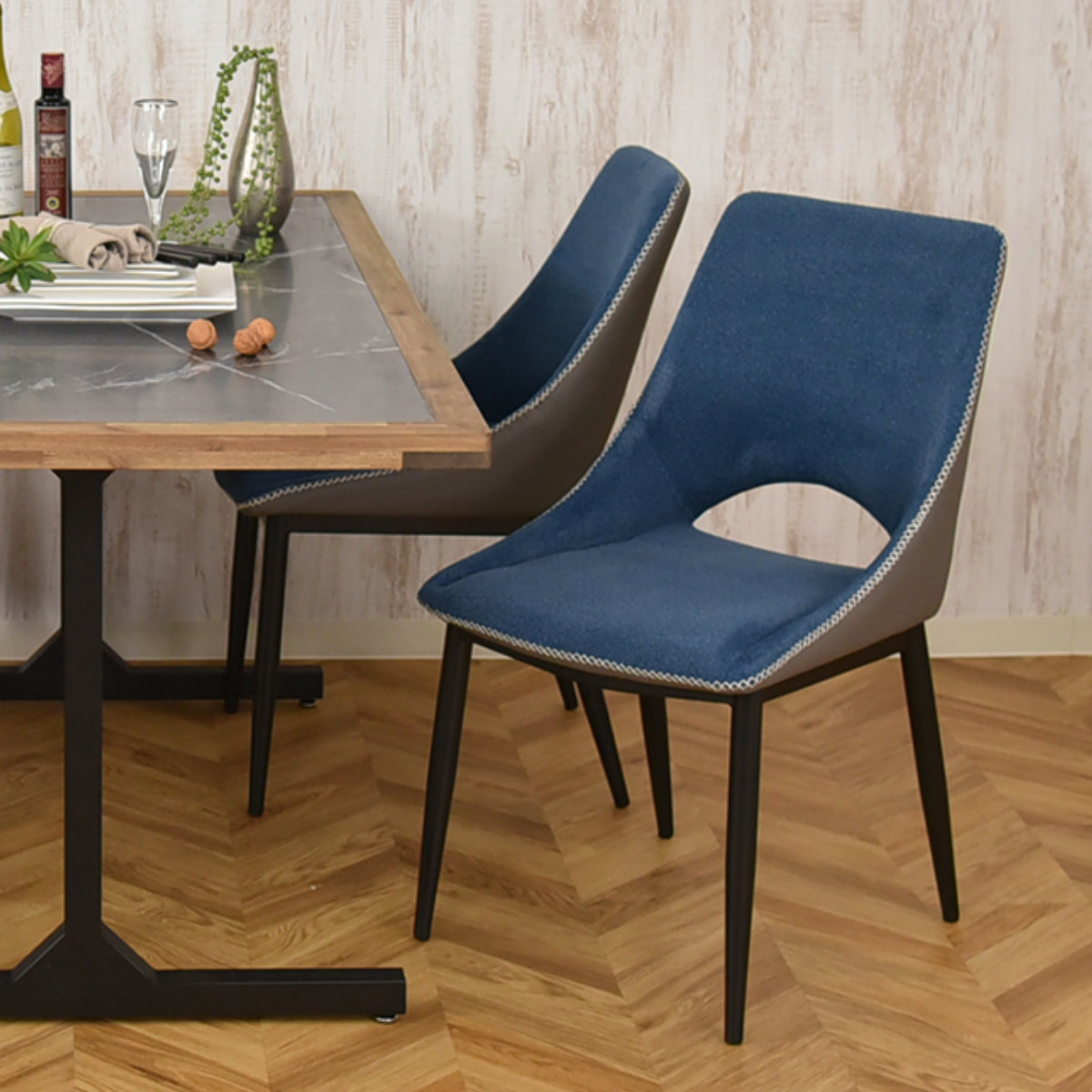 ダイニングチェア 座面高44cm 2脚入 メロン ファブリック ( チェア ダイニング イス 椅子 食卓椅子 レザー調 スチール脚 いす 食卓 リビング リビングチェア ウレタン ツートンカラー デスクチェア ) 【ライトグレー】 ライトグレー