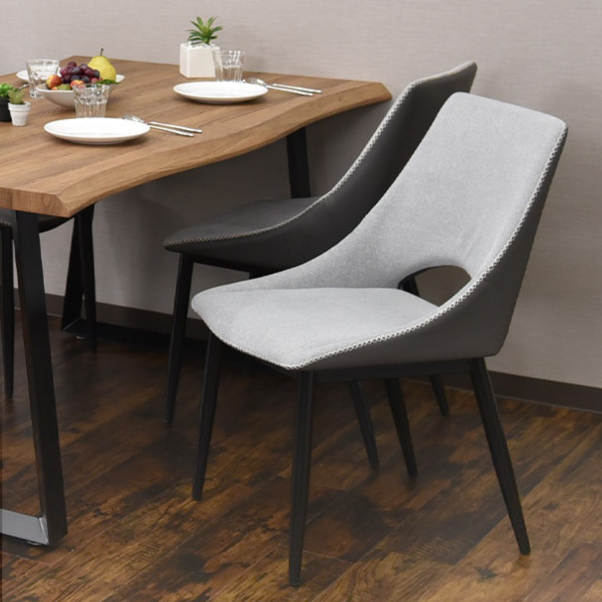 ダイニングチェア 座面高44cm 2脚入 メロン ファブリック ( チェア ダイニング イス 椅子 食卓椅子 レザー調 スチール脚 いす 食卓 リビング リビングチェア ウレタン ツートンカラー デスクチェア ) 【ライトグレー】 ライトグレー