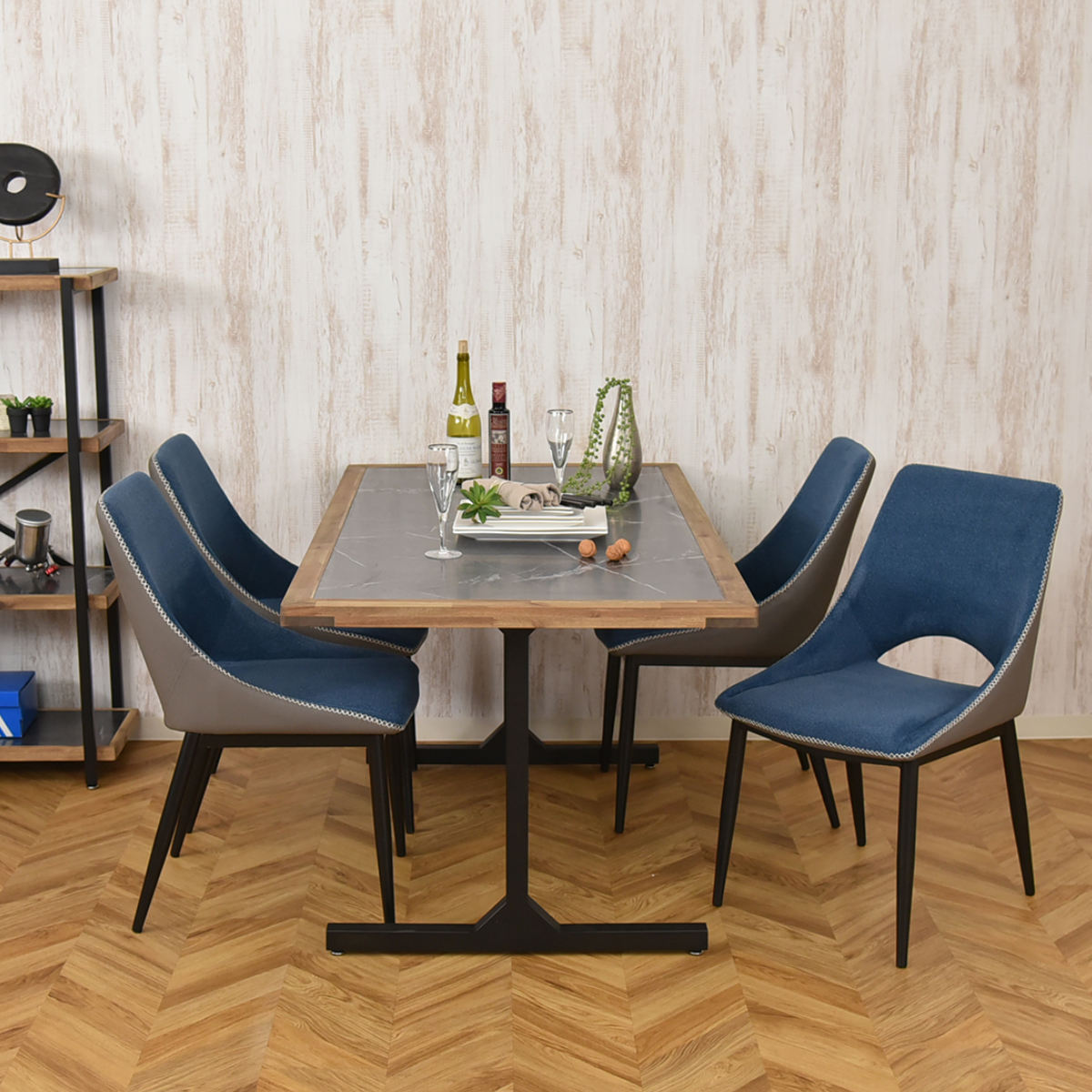 ダイニングチェア 座面高44cm 2脚入 メロン ファブリック ( チェア ダイニング イス 椅子 食卓椅子 レザー調 スチール脚 いす 食卓 リビング リビングチェア ウレタン ツートンカラー デスクチェア ) 【ライトグレー】 ライトグレー