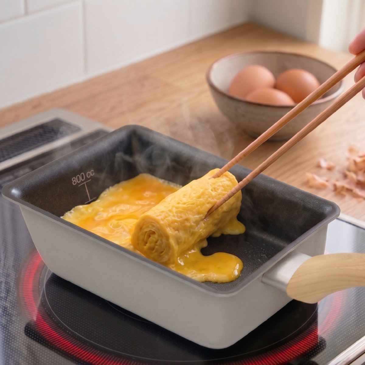 卵焼き器 13×18cm IH対応 蓋付き IH玉子焼&ガラス蓋セット ラクミ 深い卵焼き器 ( 卵焼きフライパン エッグパン 深型 アルミ 蓋 ふた フタ カバー 2点セット ガス火 フッ素コーティング 軽量 角型 長方形 蓋 ふた フライパン蓋 )