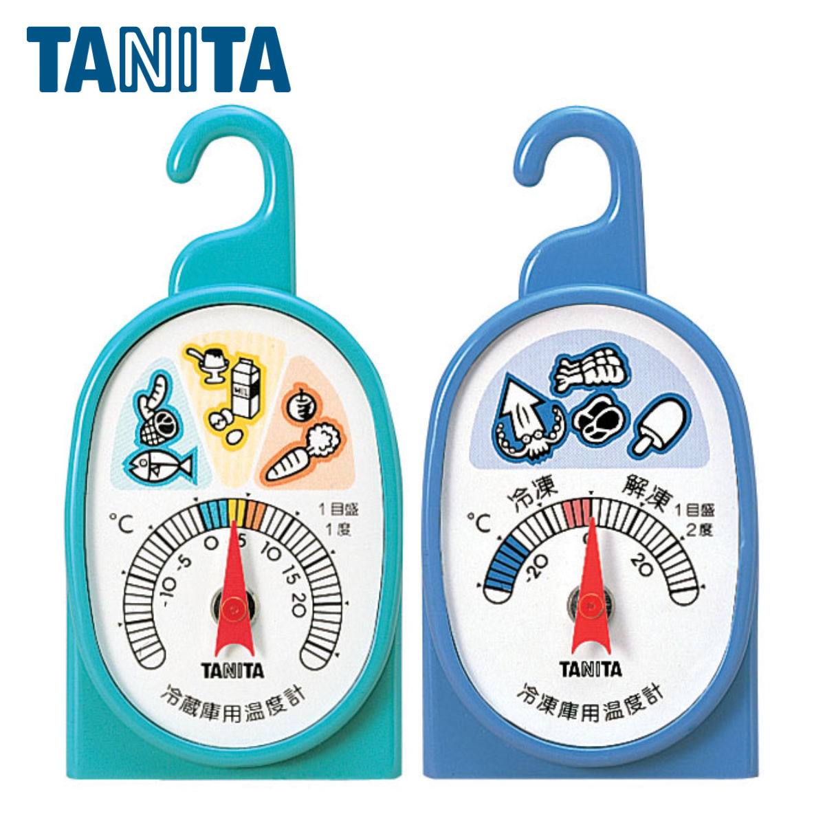 タニタ アナログ温度計 2個セット 冷凍用 冷蔵庫用 ( TANITA 温度計 冷蔵庫 冷凍庫 コンパクト フック付き 吊り下げ 温度管理 キッチンツール キッチン便利グッズ )