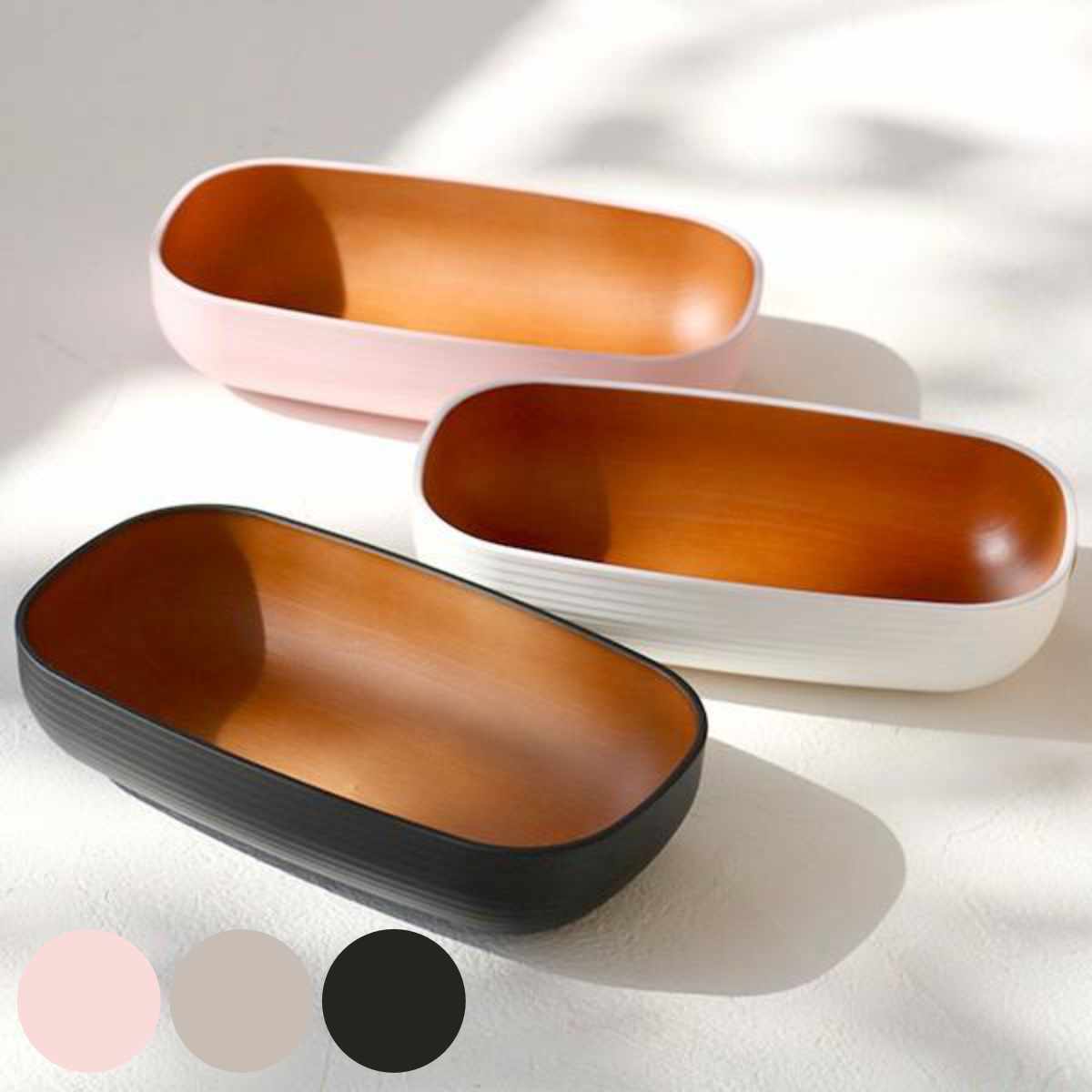 ボウル 16cm レクタングル プラスチック 砂紋 samon 皿 食器 日本製 ピンク （ 電子レンジ対応 食洗機対応 中鉢 290ml 木目調 取り鉢 木製風 取り皿 和食 割れにくい おしゃれ ） 【ホワイト】