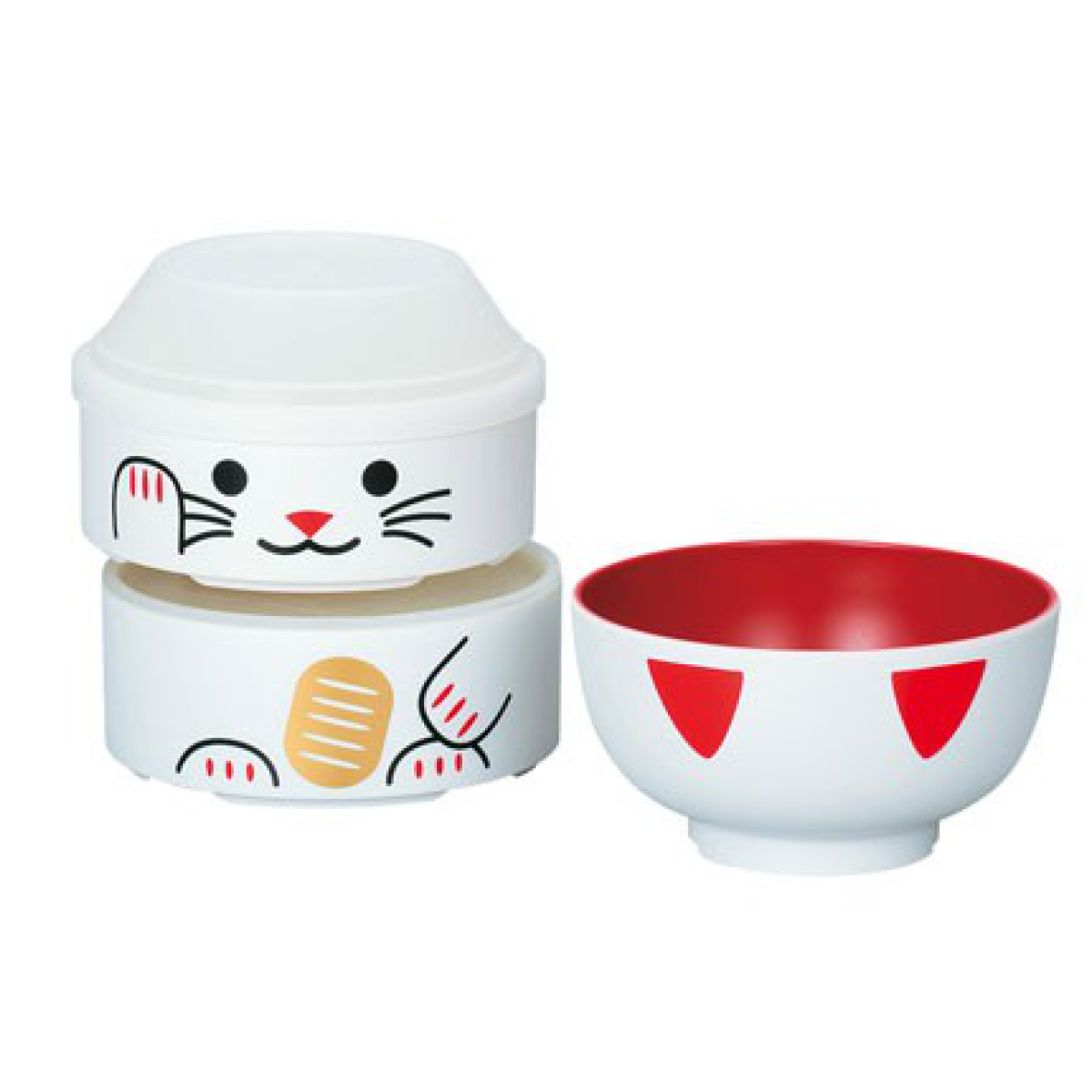 お弁当箱 2段 HAKOYA ねこしぐさ こけし二段弁当 お椀付き 440ml 日本製 まねきねこ白 ( 二段 レンジ対応 食洗機対応 二段弁当箱 ねこ スープカップ付き こけし弁当 レンジOK 食洗機OK シール蓋 ふんわり ふわっと ドーム型 ) 【まねきねこ黒】 まねきねこ黒