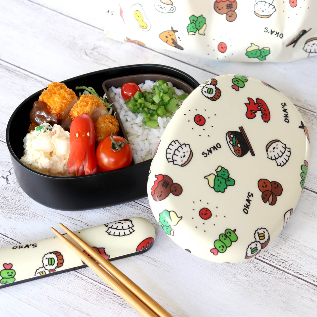 弁当箱 480ml 1段 布貼小判一段弁当 480 OKA’S ( お弁当箱 レンジ対応 食洗機対応 ドーム型 ランチバンド付き 小判型 日本製 レンジOK 食洗機OK 中子付き 一段 お弁当 弁当 一段弁当箱 ランチグッズ お弁当グッズ )