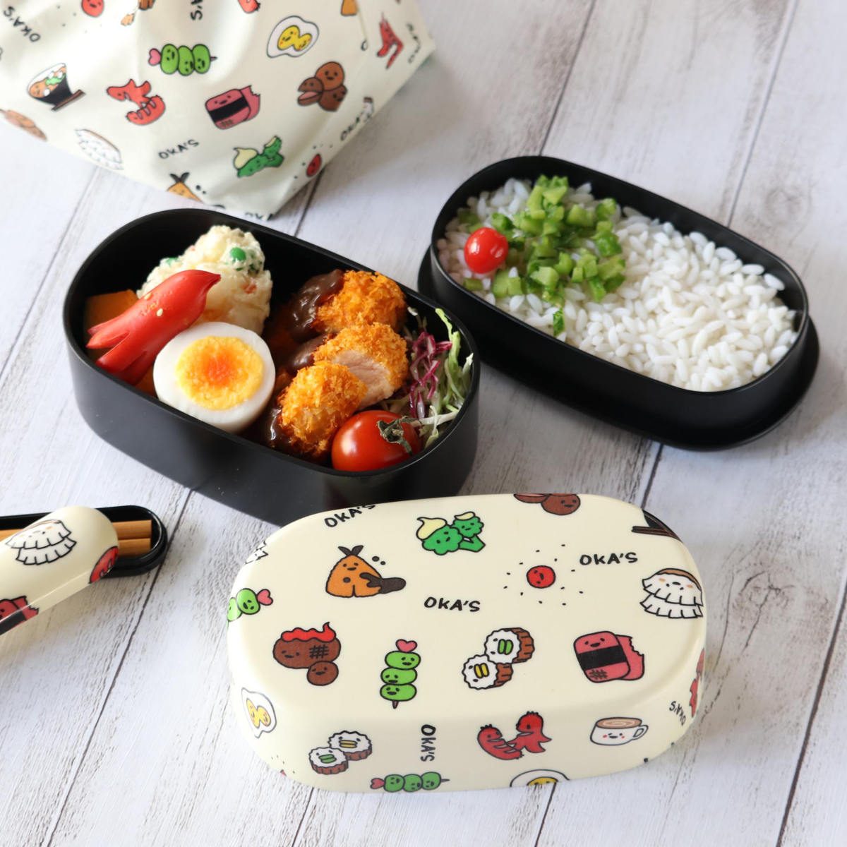 弁当箱 570ml 2段 布貼小判弁当 570 OKA’S ( お弁当箱 レンジ対応 食洗機対応 ランチバンド付き 小判型 日本製 レンジOK 食洗機OK 入れ子式 二段 お弁当 弁当 二段弁当箱 ランチグッズ お弁当グッズ )
