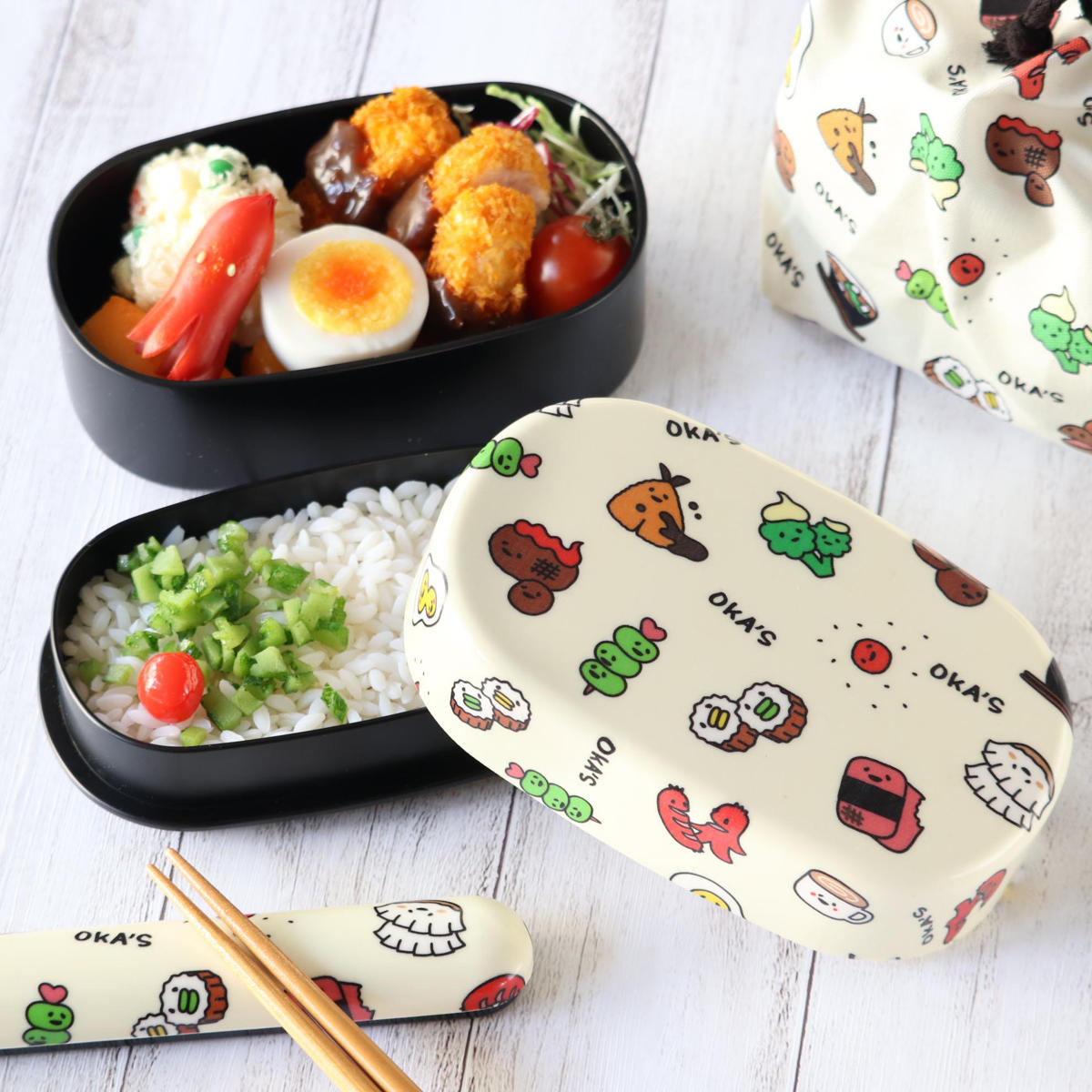 弁当箱 570ml 2段 布貼小判弁当 570 OKA’S ( お弁当箱 レンジ対応 食洗機対応 ランチバンド付き 小判型 日本製 レンジOK 食洗機OK 入れ子式 二段 お弁当 弁当 二段弁当箱 ランチグッズ お弁当グッズ )