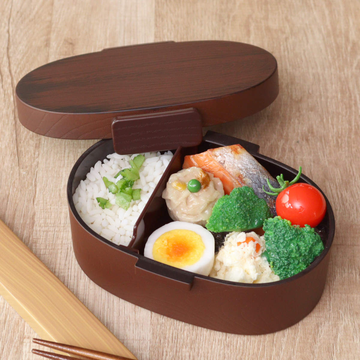 弁当箱 さっと洗えるお弁当箱 プレミアム 木目小判弁当 小 480ml タイト式 ( お弁当箱 ランチボックス レンジ対応 食洗機対応 一段 木目調 レンジOK 食洗機OK 弁当 お弁当 仕切り付き 大人 1段 日本製 ) 【ひのき】 ひのき