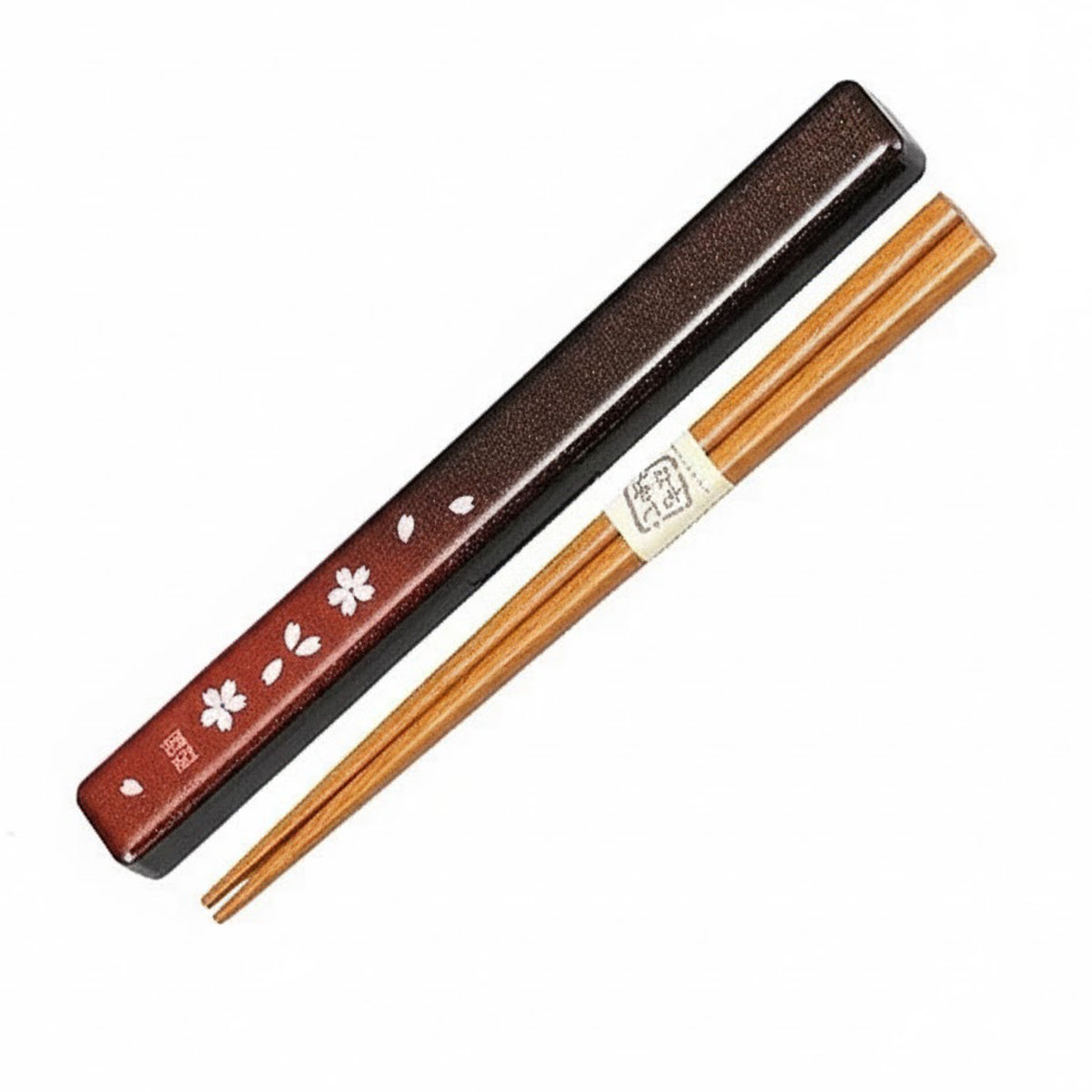 箸箱セット HAKOYA 和風柄 茜桜赤 ( お箸 箸 箸箱 はし箱 セット 18cm 日本製 大人 18センチ 給食 お弁当 弁当 和風 天然木 )