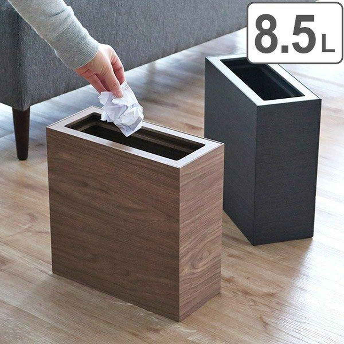 ゴミ箱 バスク 木製 スリム カバー付き 8.5L （ ごみ箱 ダストボックス 屑入れ 檜 木 木目 くず入れ 中子付 内バケツ おしゃれ デスク 和風 和室 ） 【ブラウン】
