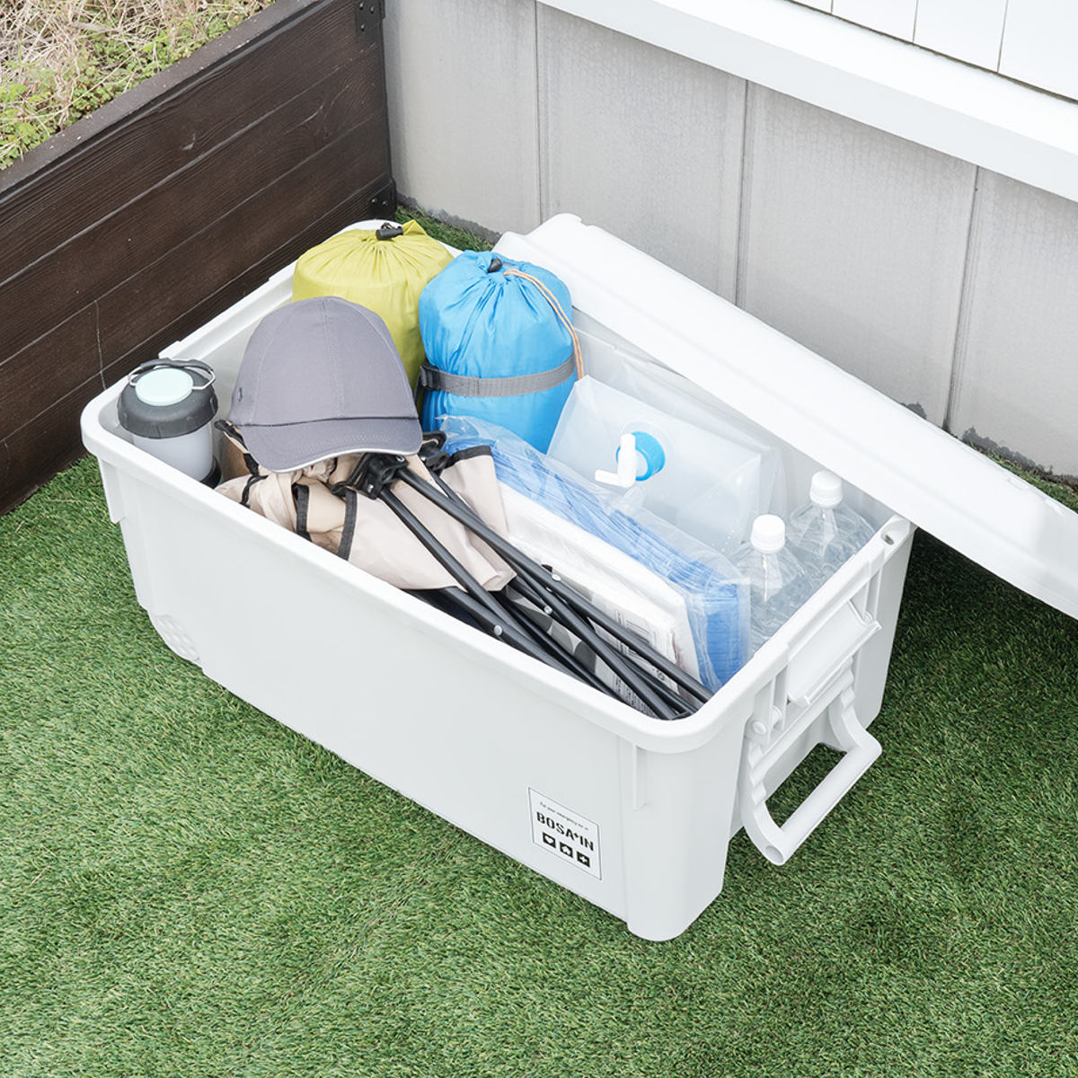 コンテナボックス ベランダキャスターボックス BOSA+IN 幅48×奥行76×高さ40cm ( キャスター付き 収納ケース 収納 フタ付き ボックス 収納コンテナ 大容量 ケース スタッキング バックル付き 頑丈箱 防災グッズ 防災 ロック付き )