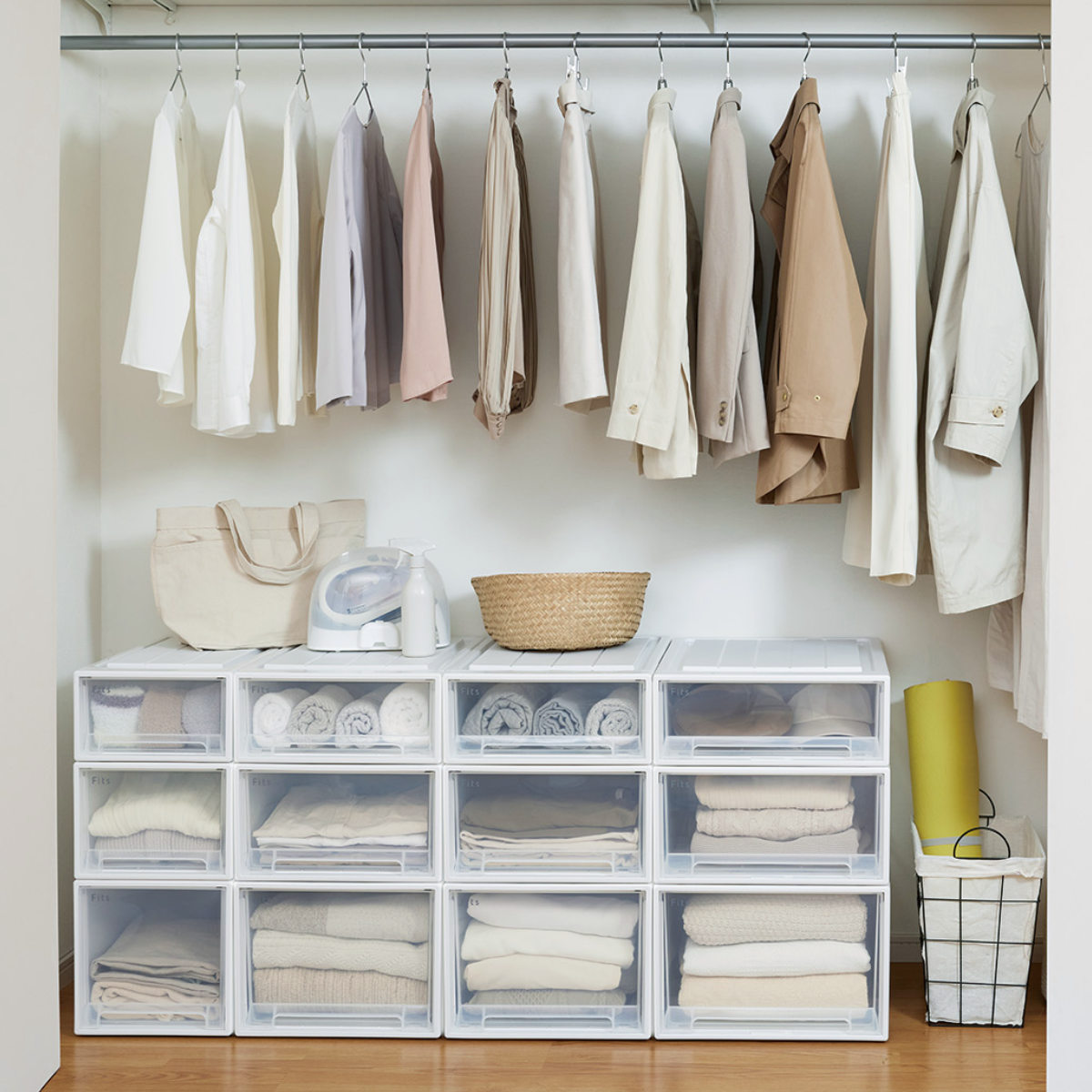 収納ケース Fits フィッツ フィッツケース クローゼット S-53 6個セット ( 衣装ケース 収納 幅39 奥行53 高さ18 天馬 日本製 ケース 引き出し 収納ボックス プラスチック 積み重ね 押し入れ 押入れ ) 【ホワイトクリア】 ホワイトクリア