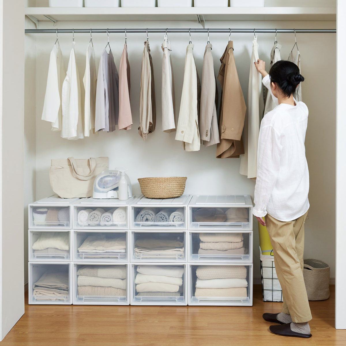 収納ケース Fits フィッツ フィッツケース クローゼット S-53 6個セット ( 衣装ケース 収納 幅39 奥行53 高さ18 天馬 日本製 ケース 引き出し 収納ボックス プラスチック 積み重ね 押し入れ 押入れ ) 【ホワイトクリア】 ホワイトクリア