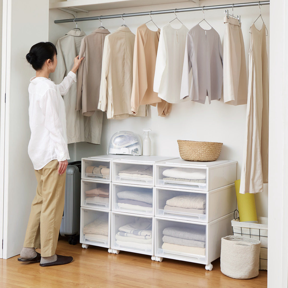 収納ケース Fits フィッツ フィッツケース クローゼット S-53 6個セット ( 衣装ケース 収納 幅39 奥行53 高さ18 天馬 日本製 ケース 引き出し 収納ボックス プラスチック 積み重ね 押し入れ 押入れ ) 【ホワイトクリア】 ホワイトクリア