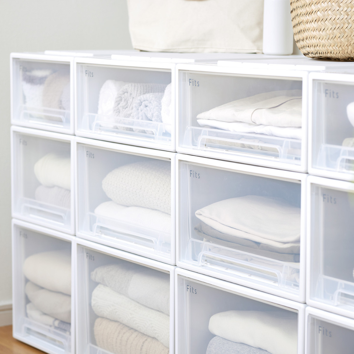 収納ケース Fits フィッツ フィッツケース クローゼット S-53 6個セット ( 衣装ケース 収納 幅39 奥行53 高さ18 天馬 日本製 ケース 引き出し 収納ボックス プラスチック 積み重ね 押し入れ 押入れ ) 【ホワイトクリア】 ホワイトクリア