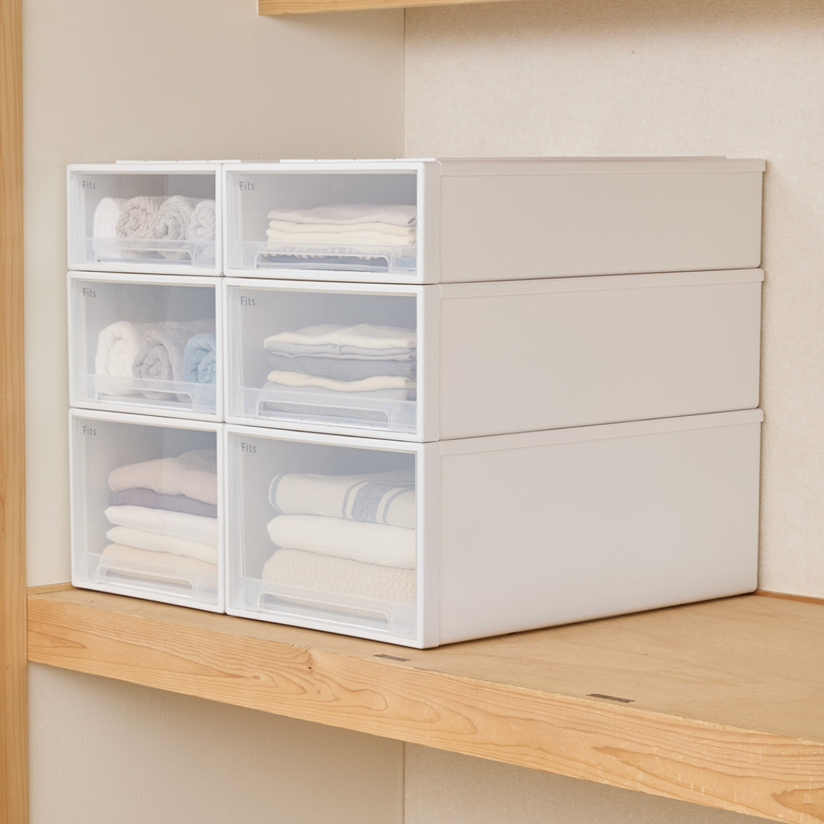 収納ケース Fits フィッツ フィッツケース ロングL 引き出し 同色2個セット 押入れ ( 収納 衣装ケース 押入れ収納 積み重ね 幅44 奥行74 高さ23 天馬 日本製 押入れ収納ケース 引出し スタッキング 衣類ケース 収納ボックス ) 【カプチーノ】 カプチーノ