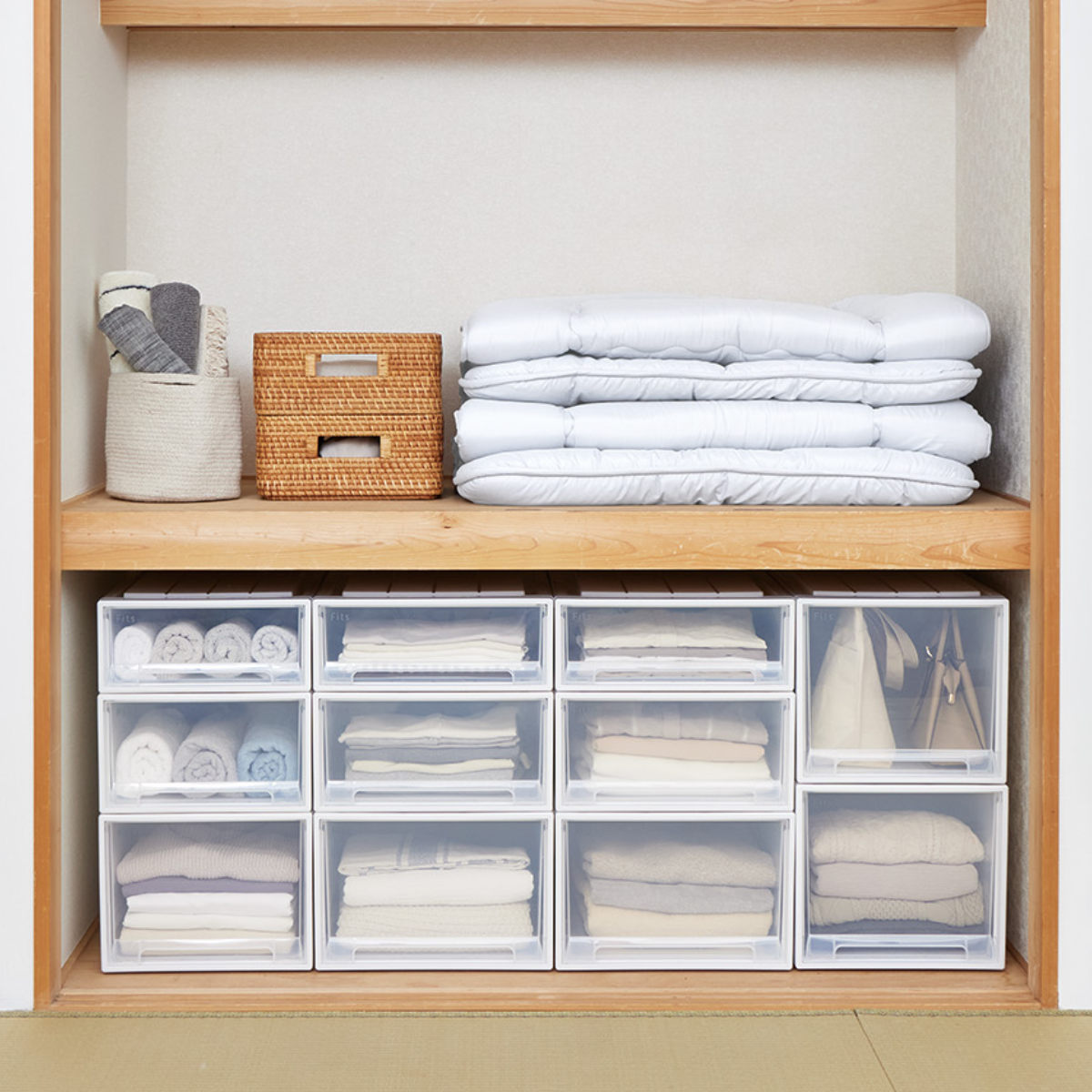 収納ケース Fits フィッツ フィッツケース ロングL 引き出し 同色2個セット 押入れ ( 収納 衣装ケース 押入れ収納 積み重ね 幅44 奥行74 高さ23 天馬 日本製 押入れ収納ケース 引出し スタッキング 衣類ケース 収納ボックス ) 【カプチーノ】 カプチーノ