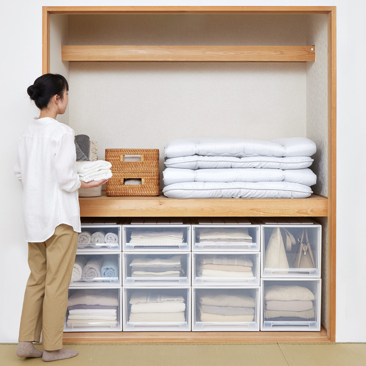 収納ケース Fits フィッツ フィッツケース ロングL 引き出し 同色2個セット 押入れ ( 収納 衣装ケース 押入れ収納 積み重ね 幅44 奥行74 高さ23 天馬 日本製 押入れ収納ケース 引出し スタッキング 衣類ケース 収納ボックス ) 【カプチーノ】 カプチーノ