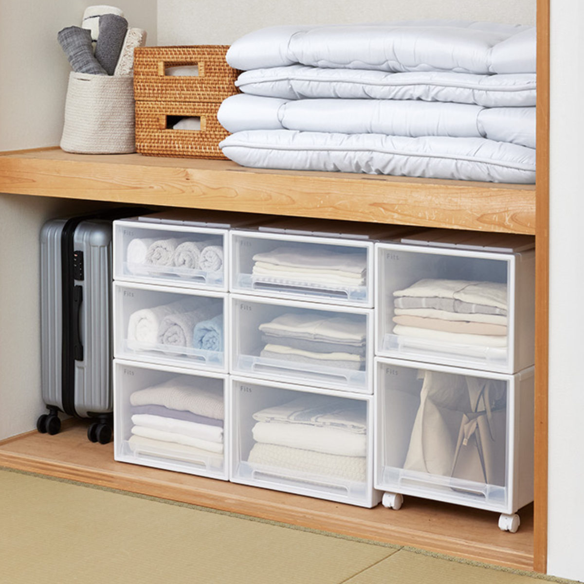 収納ケース Fits フィッツ フィッツケース ロングL 引き出し 同色2個セット 押入れ ( 収納 衣装ケース 押入れ収納 積み重ね 幅44 奥行74 高さ23 天馬 日本製 押入れ収納ケース 引出し スタッキング 衣類ケース 収納ボックス ) 【カプチーノ】 カプチーノ