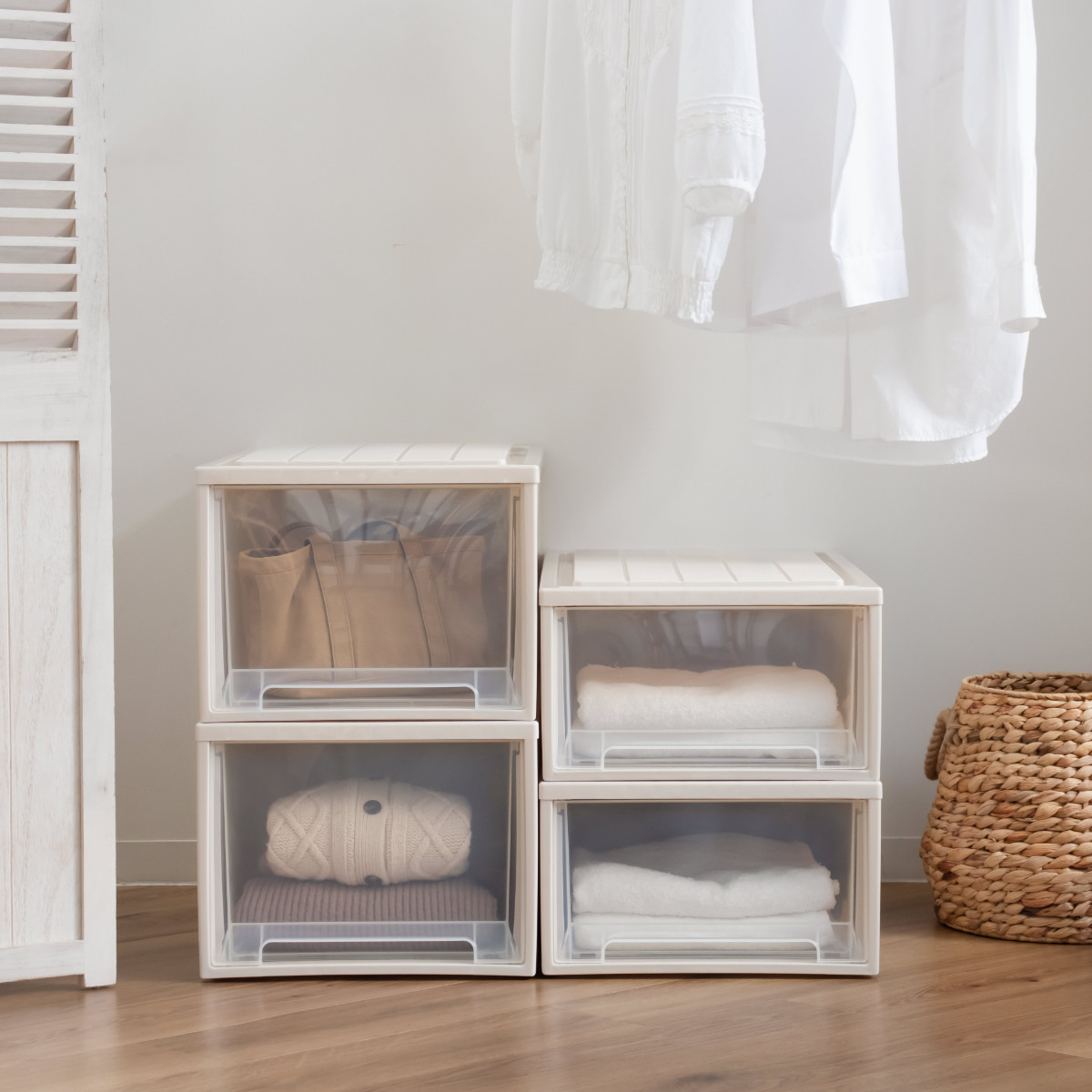 収納ケース 4個セット Fitsケースに積み重ねられる ビュートクローゼット 30 引き出し クローゼット ( 収納 衣装ケース クローゼット収納 積み重ね 幅39 奥行53 高さ30 天馬 日本製 クローゼット収納ケース )