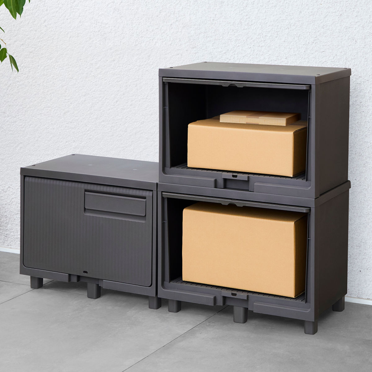 宅配ボックス 積み重ねても受け取れる宅配ボックス ( 宅配 ボックス ポスト一体型 ポスト 宅配ポスト 一戸建て用 スタッキング 1段 据え置き 置き配用ボックス ステッカー 郵便 郵便受け 宅配BOX 戸建 屋外 ) 【ダークグレー】 ダークグレー