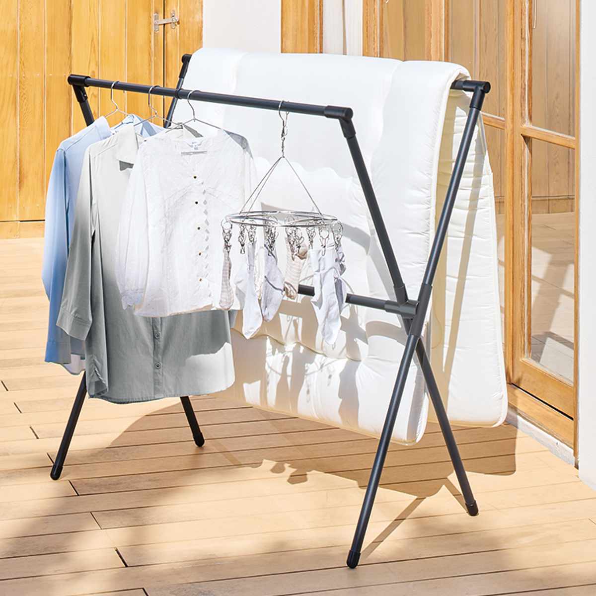 物干し ポーリッシュ ブラック 伸縮 布団干し 2枚 X型 屋外 折りたたみ ( PORISH インテリア物干し 物干しスタンド 布団 ハンガー 黒 おしゃれ 洗濯物干し ふとん 伸縮式 コンパクト 折り畳み 洗濯 洗濯用品 )