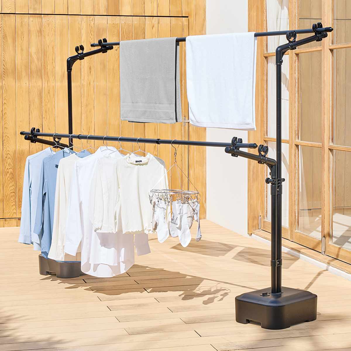 物干し ブロー台 ポーリッシュ ブラック 屋外 ベランダ ( PORISH 物干しスタンド ブロー台付き インテリア物干し 洗濯物干し 衣類 タオル 物干し台 大容量 高さ調節 屋外干し 外干し スタンド 黒 おしゃれ )