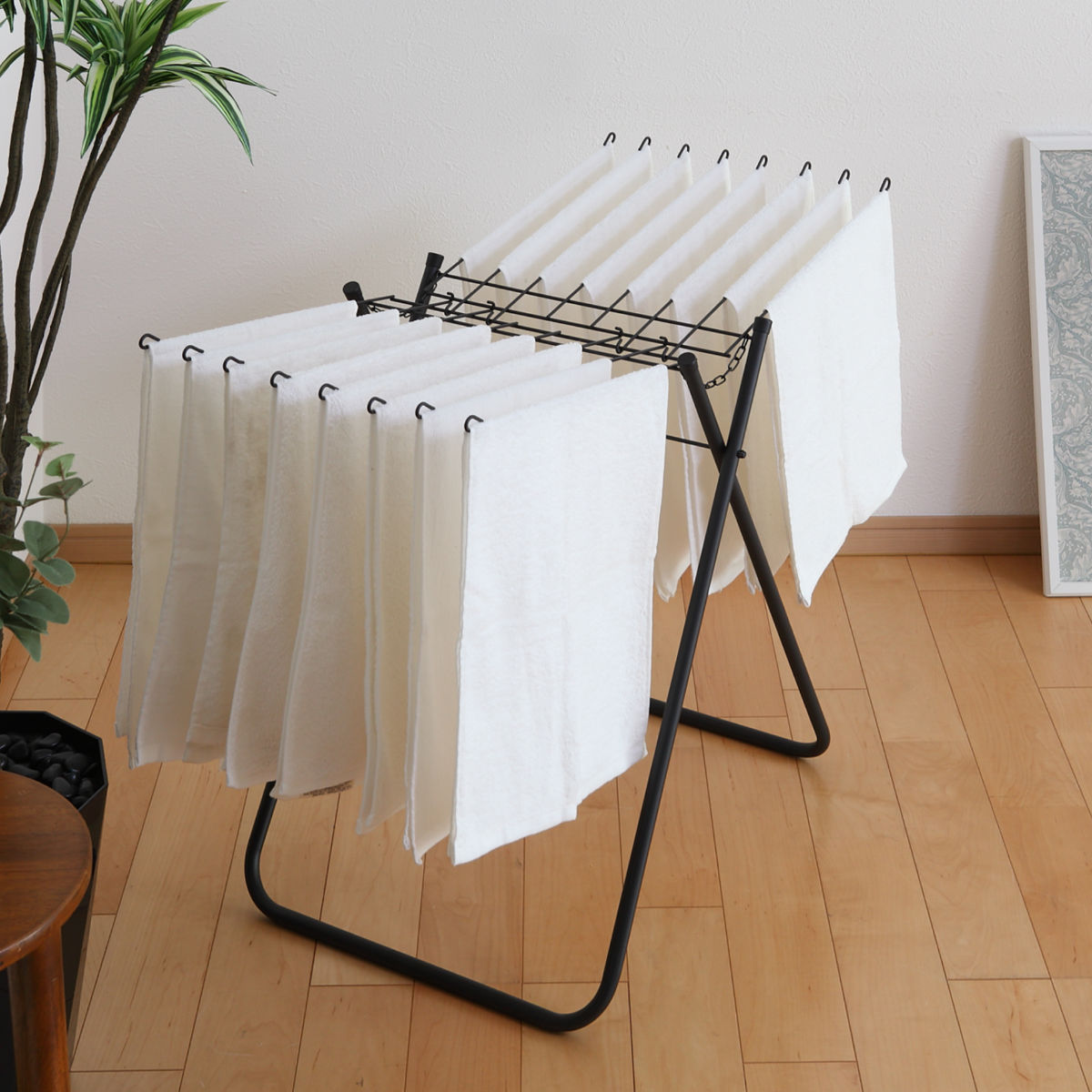 タオルスタンド ブラック ポーリッシュ タオルハンガースタンド ( PORISH タオル掛け 物干し インテリア物干し 洗濯 ランドリー フェイスタオル 16枚 平干し 室内物干し 折り畳み コンパクト )
