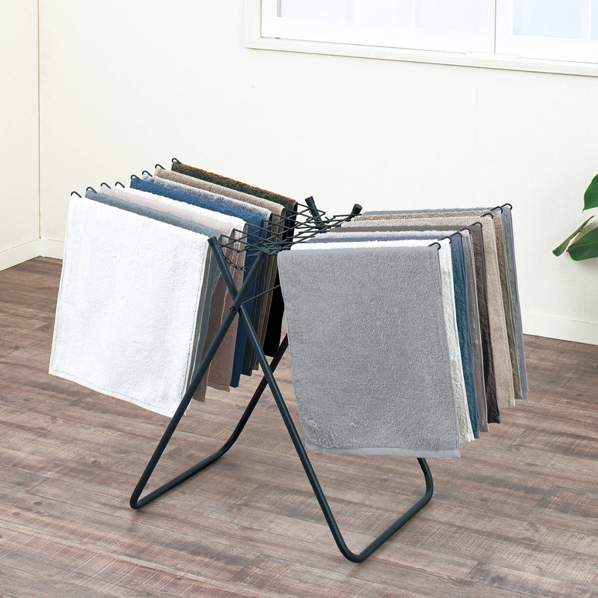 タオルスタンド ブラック ポーリッシュ タオルハンガースタンド ( PORISH タオル掛け 物干し インテリア物干し 洗濯 ランドリー フェイスタオル 16枚 平干し 室内物干し 折り畳み コンパクト )