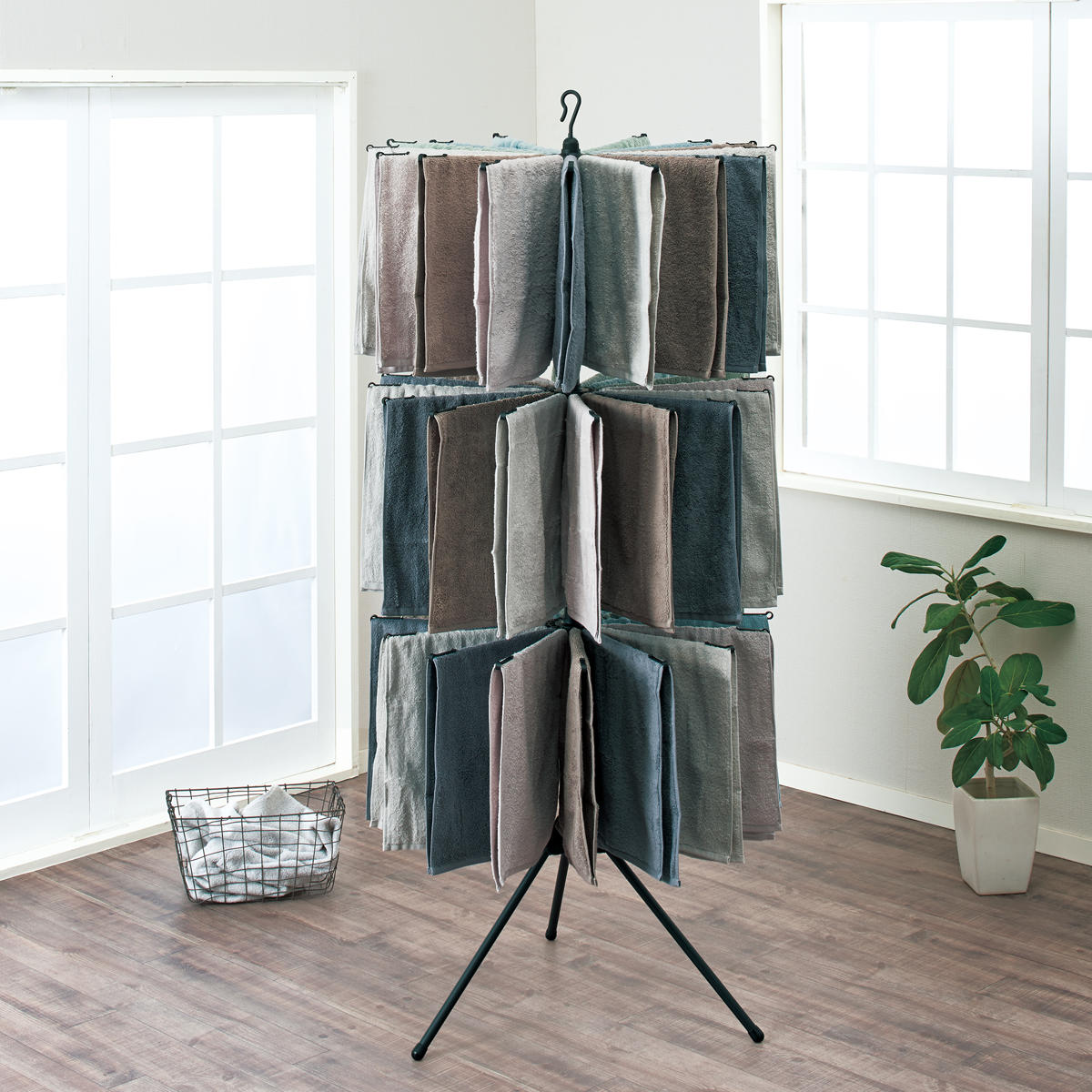 物干し 室内 ブラック ポーリッシュ パラソルスタンド 3段 ( PORISH ハンガー パラソル インテリア物干し 物干しスタンド 洗濯 洗濯ハンガー 2way ランドリー 衣類 フェイスタオル 折り畳み コンパクト )