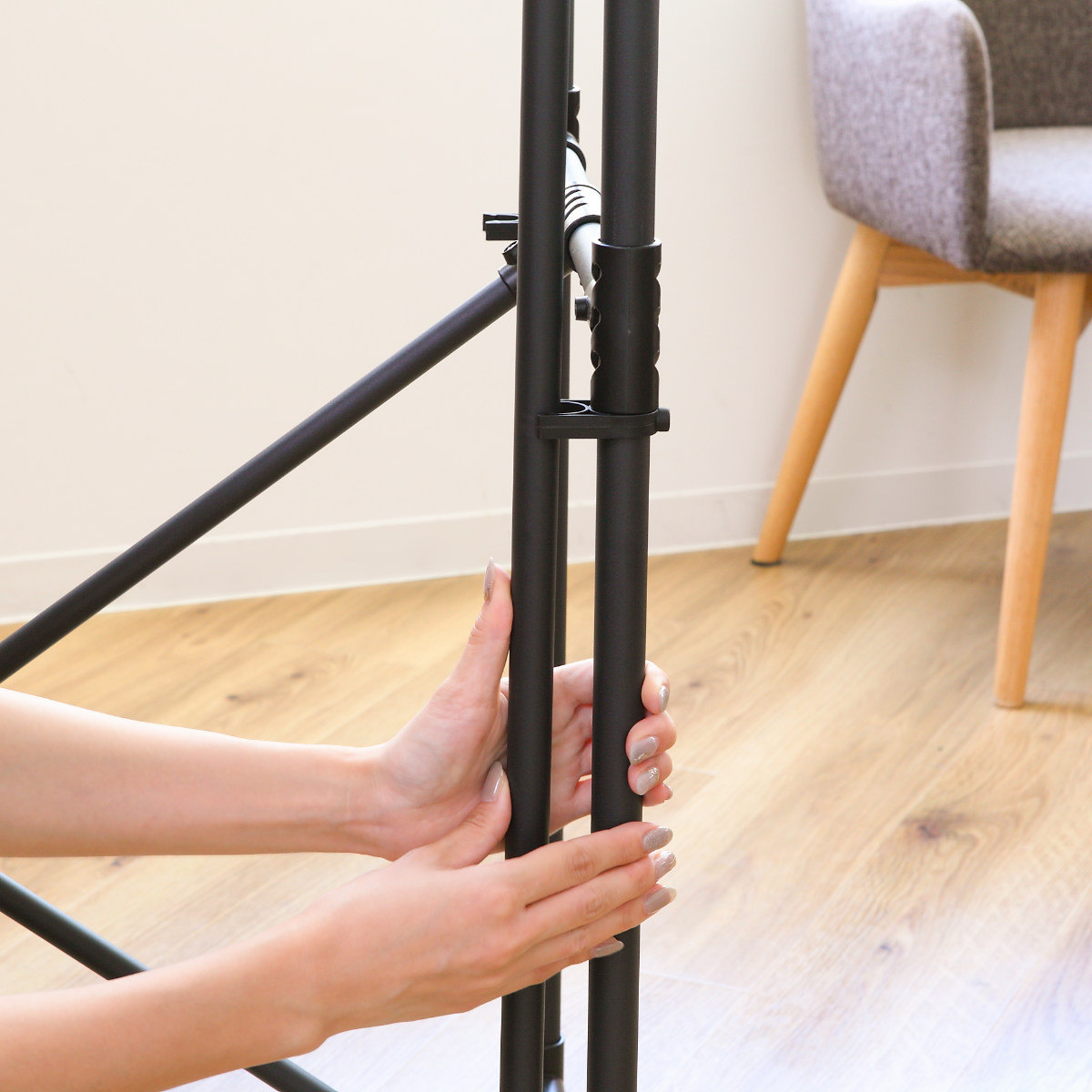 物干し 室内 ブラック コンパクト ポーリッシュ 折り畳み多機能物干し ( PORISH ハンガー インテリア物干し 物干しスタンド 洗濯 ランドリー 衣類 フェイスタオル 折り畳み キャスター付 )